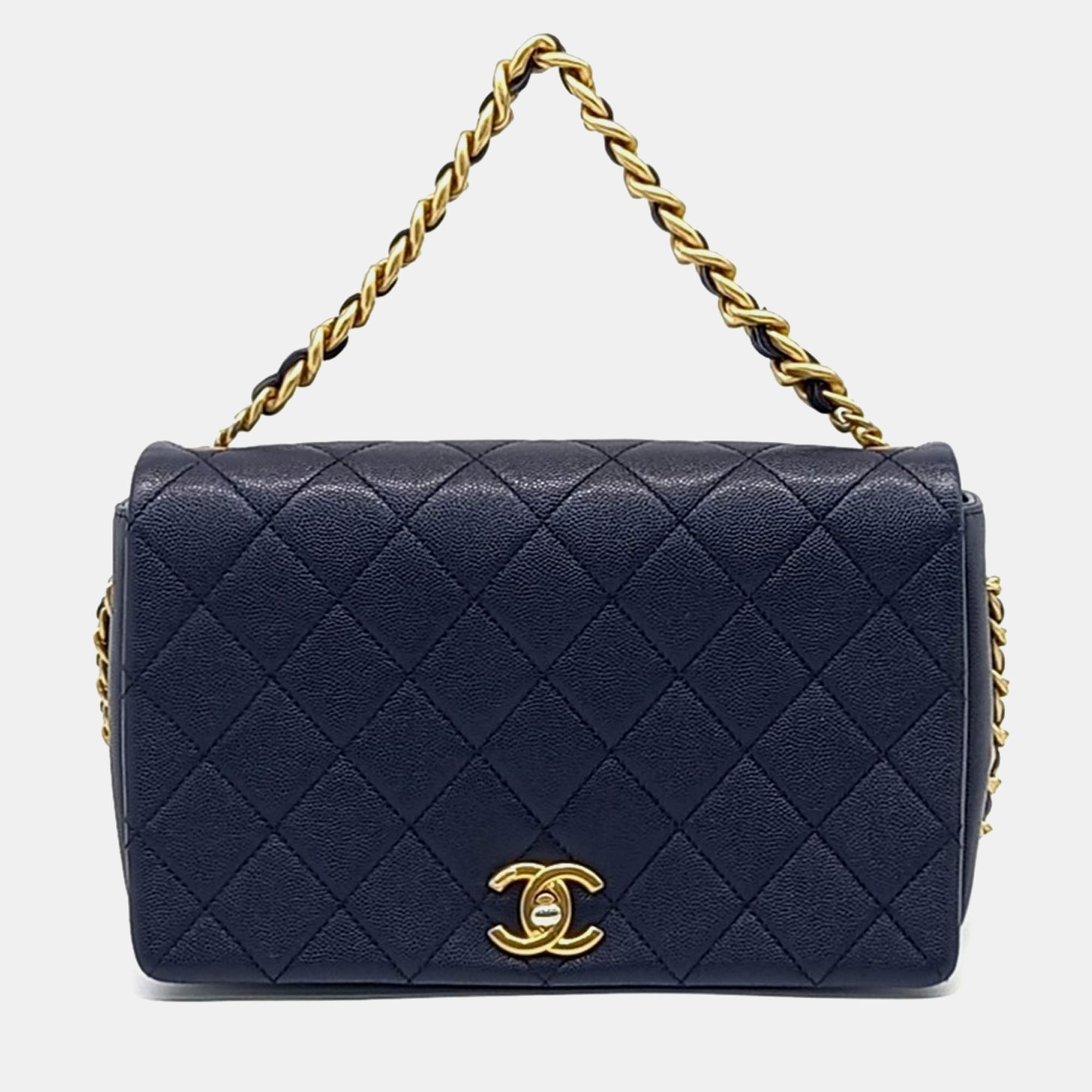 

Chanel Navy Blue Leather Caviar Flap Bag
