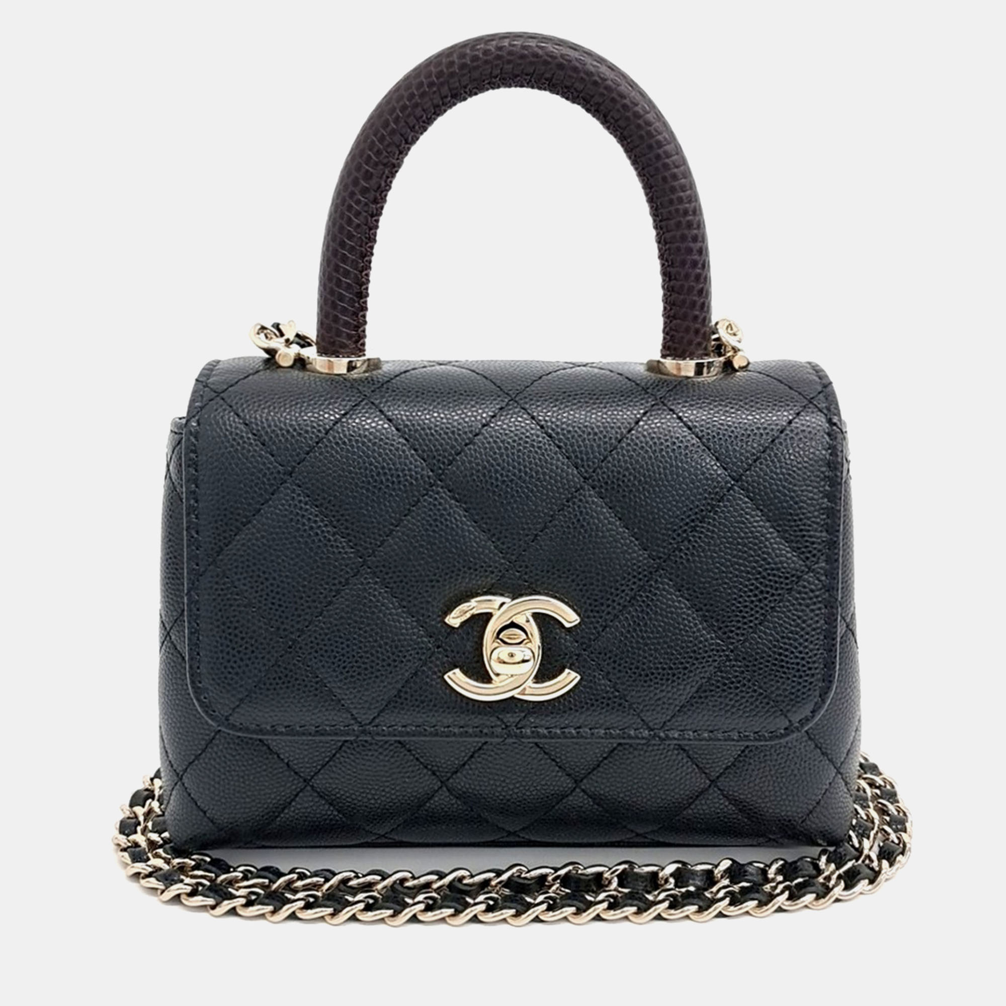 

Chanel Black Leather Caviar Coco Handle 16 bag