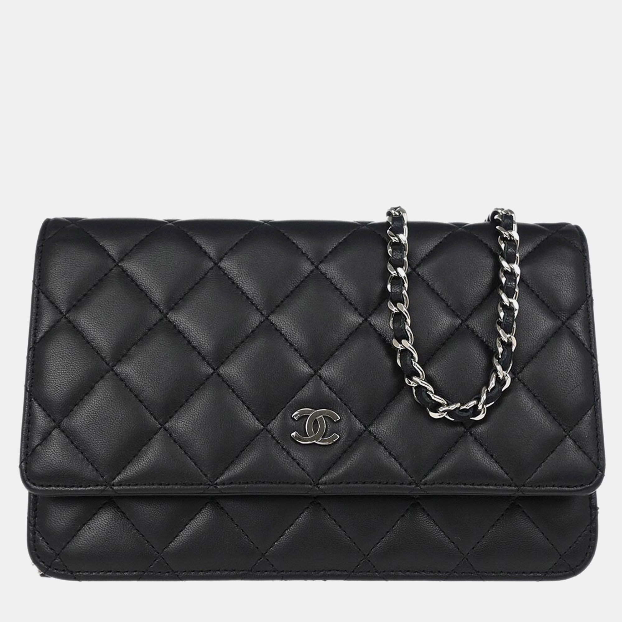 

Chanel Classic Black Lambskin Chevron Wallet On Chain
