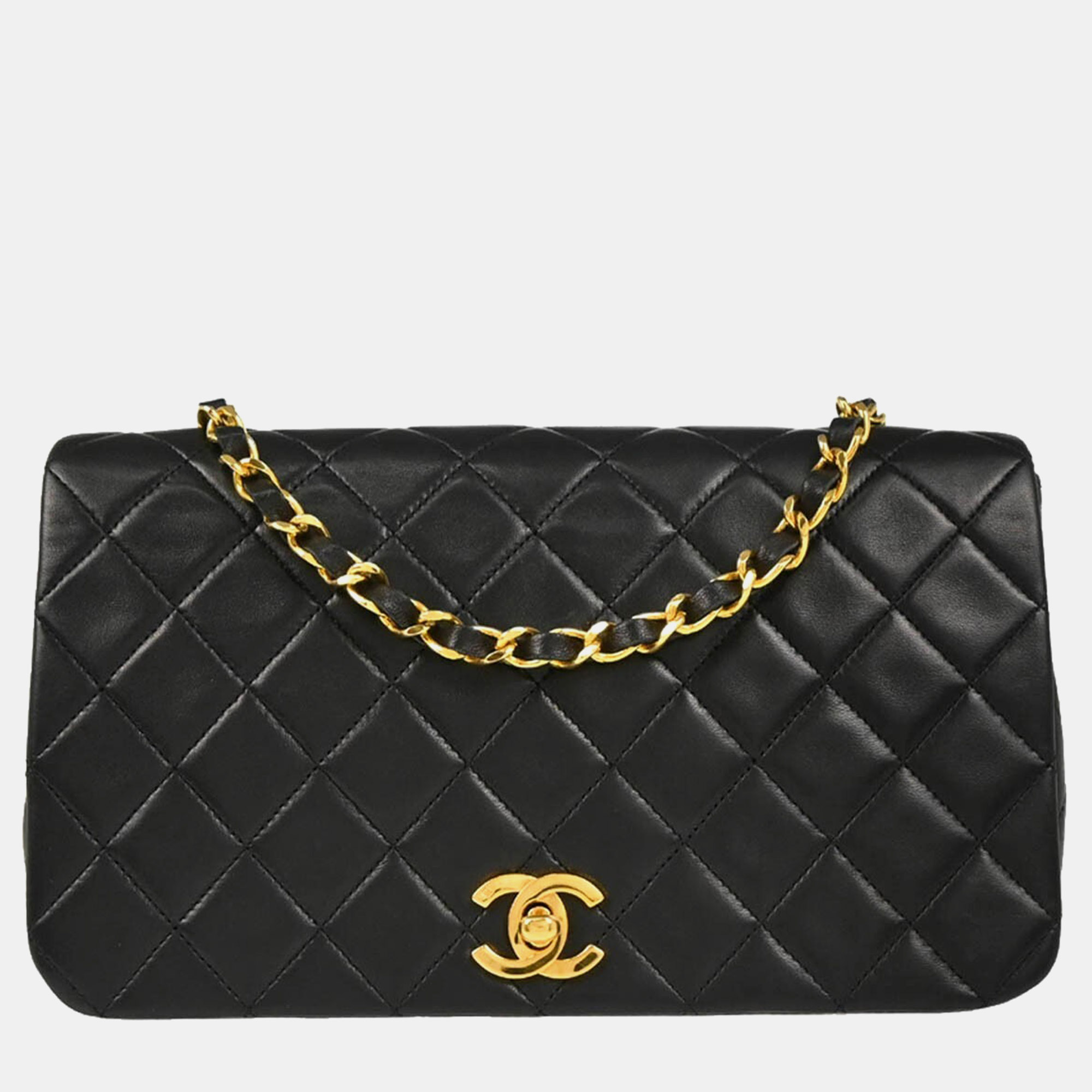 

Chanel Full Flap Black Small Lambskin Turnlock Shoulder Bag