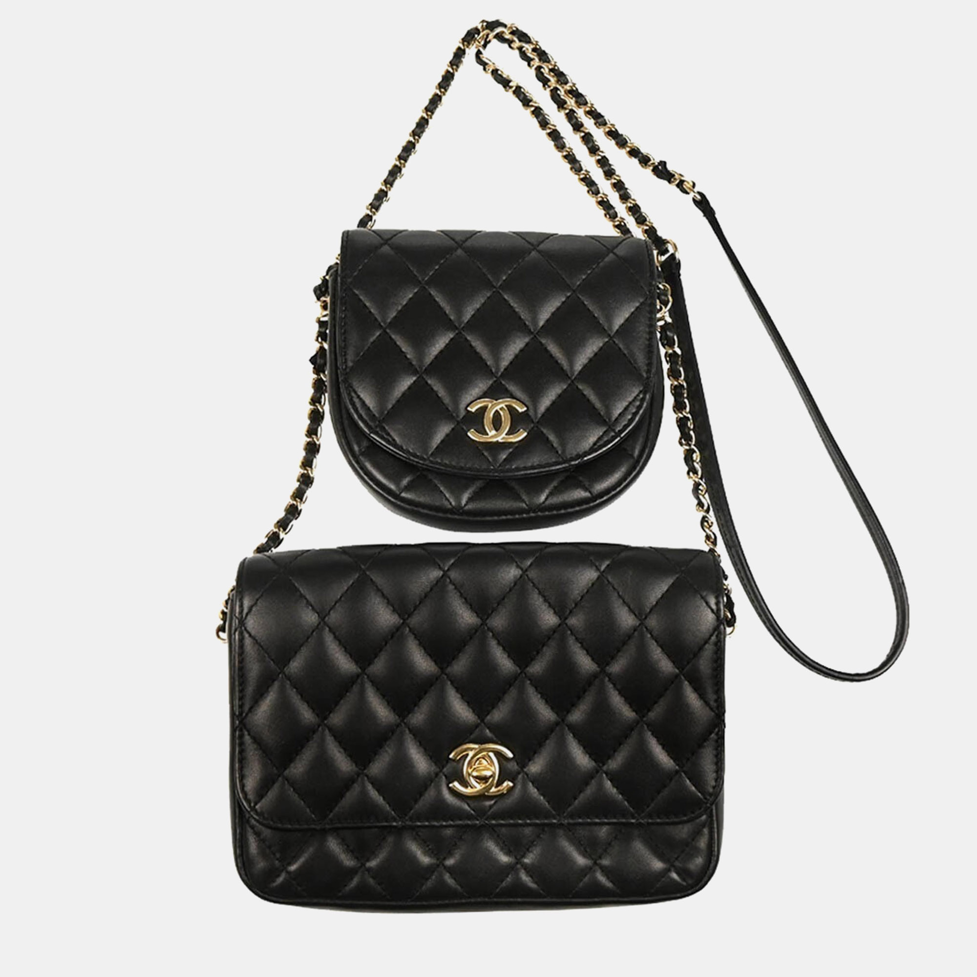 

Chanel Side Pack Double Black Lambskin Quilted Bag