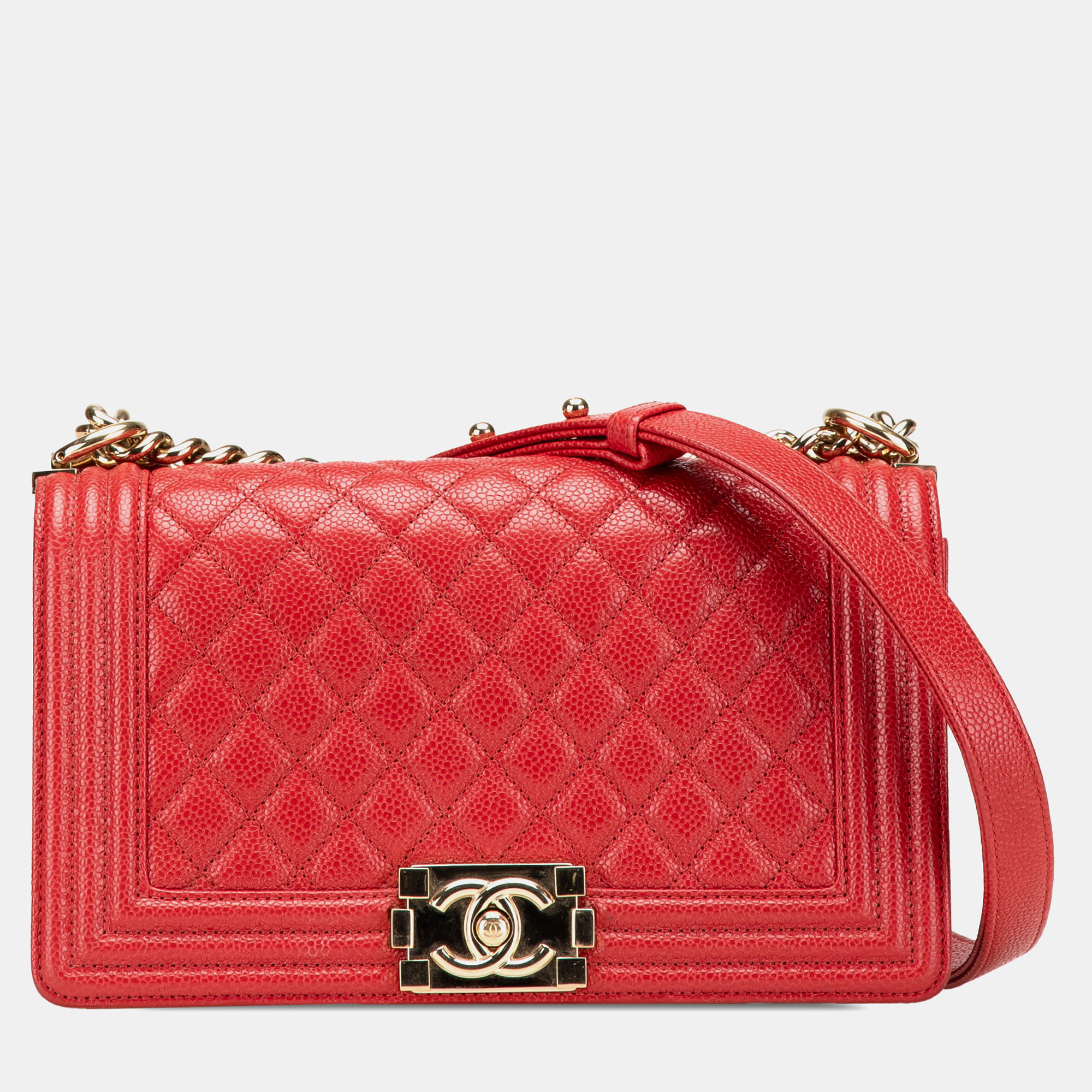 

Chanel Red Old Medium Quilted Caviar Boy Flap