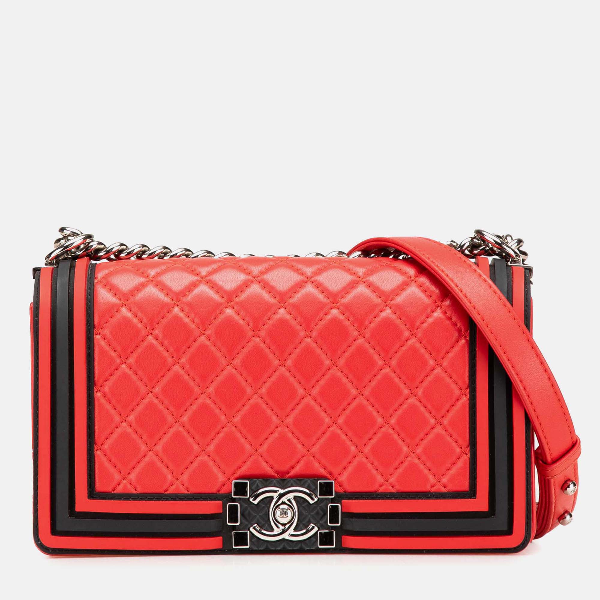 

Chanel Black/Red Old Medium Bicolor Quilted Lambskin and Rubber Boy Flap
