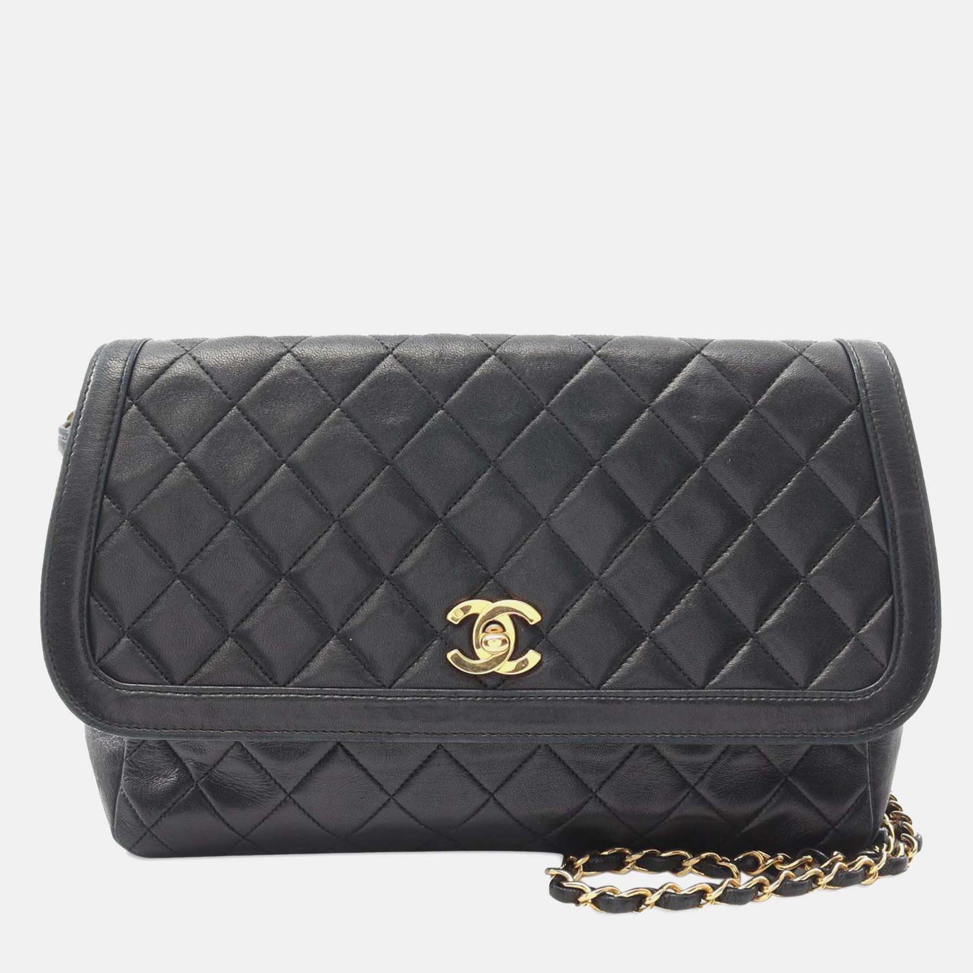 

Chanel Black Medium CC Quilted Lambskin Single Flap