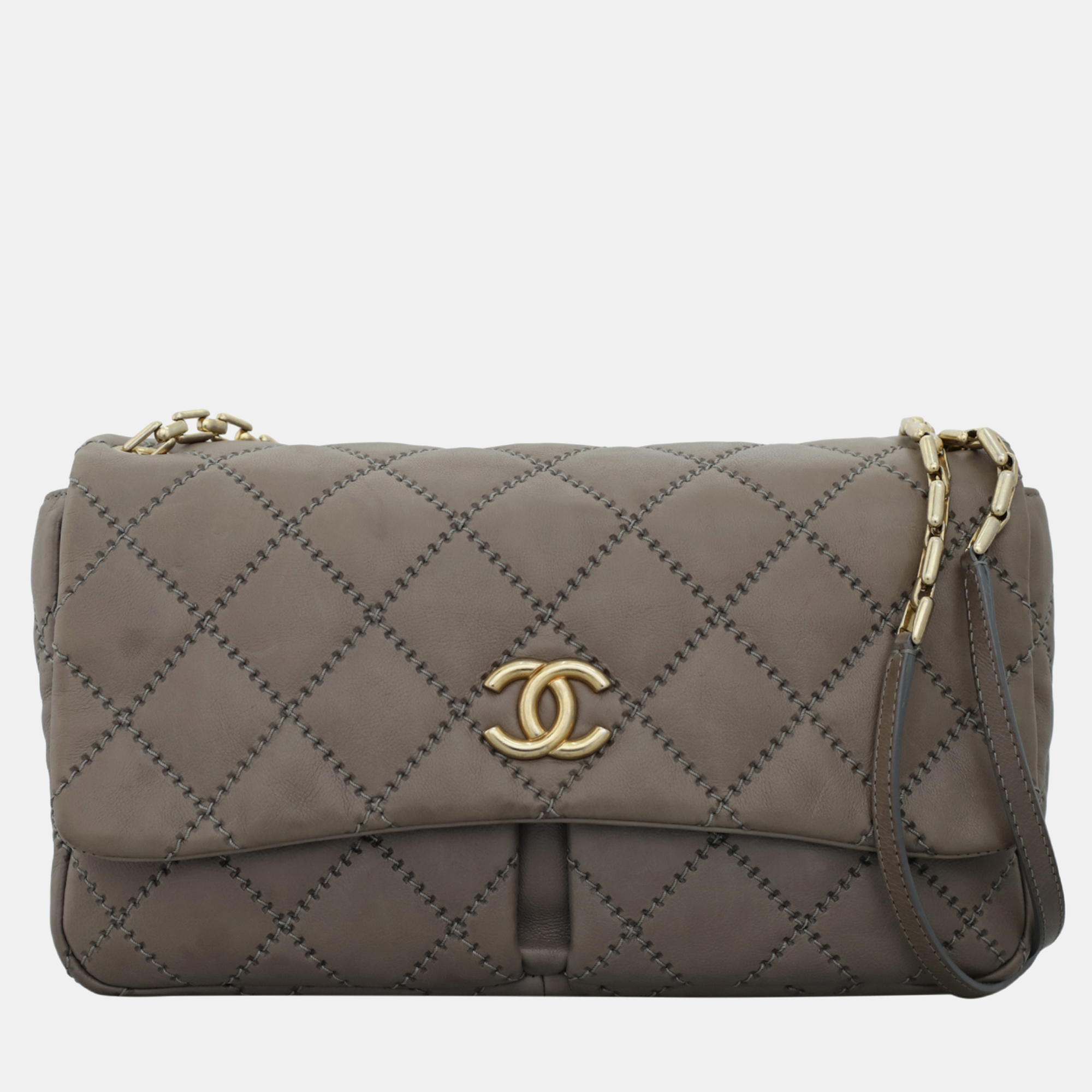 

Chanel Stitch It Grey Leather Double Pocket Flap Bag