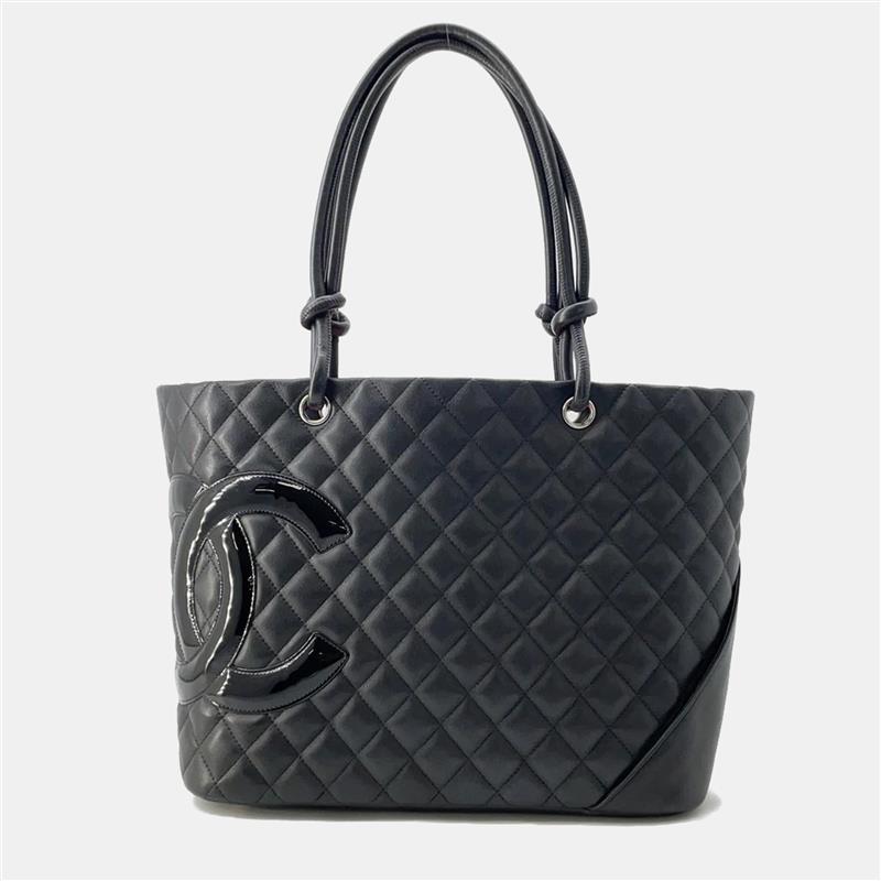 Pre-owned Chanel Cambon Line Large Black Leather Tote Bag