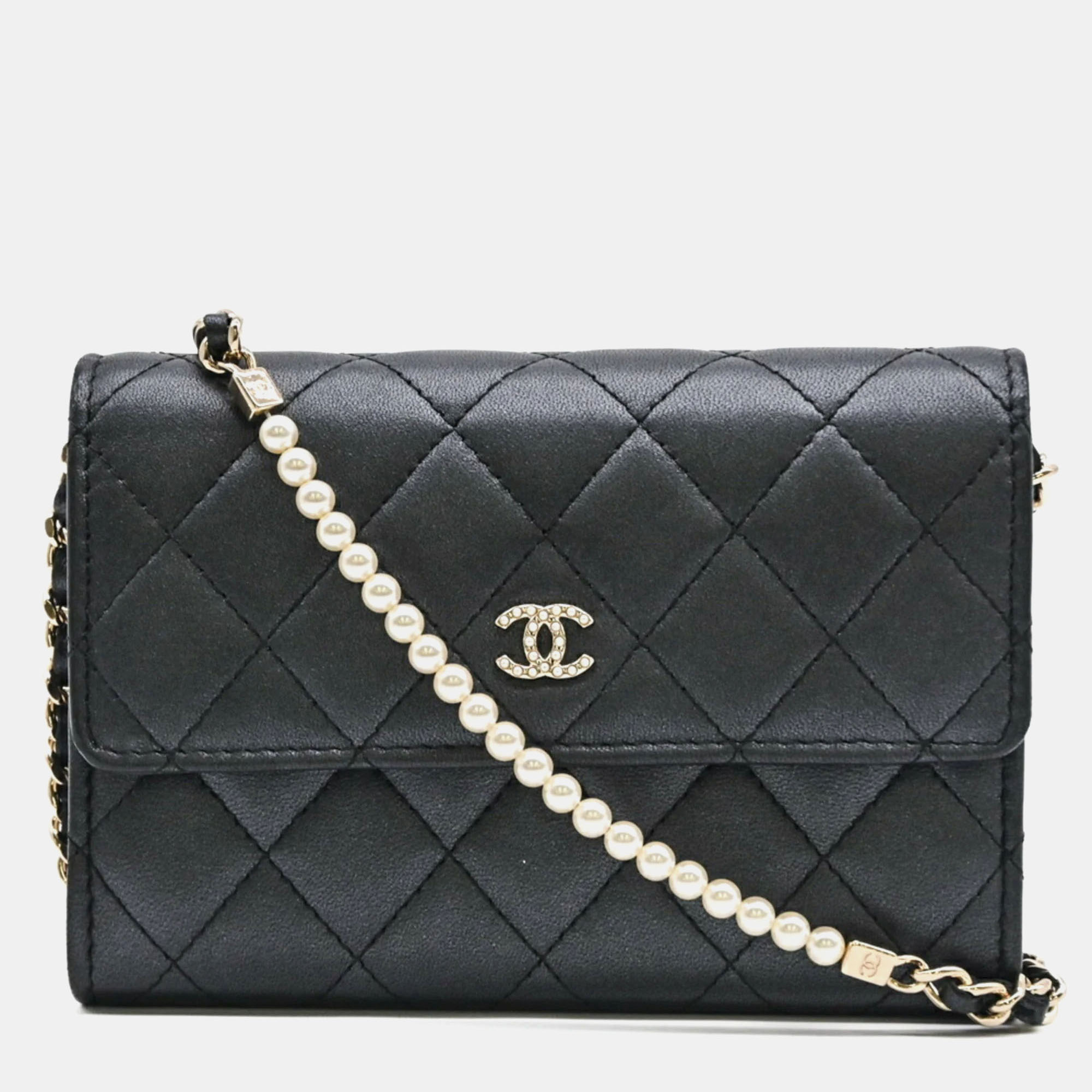 

Chanel Black Faux Pearl Leather Wallet on Chain
