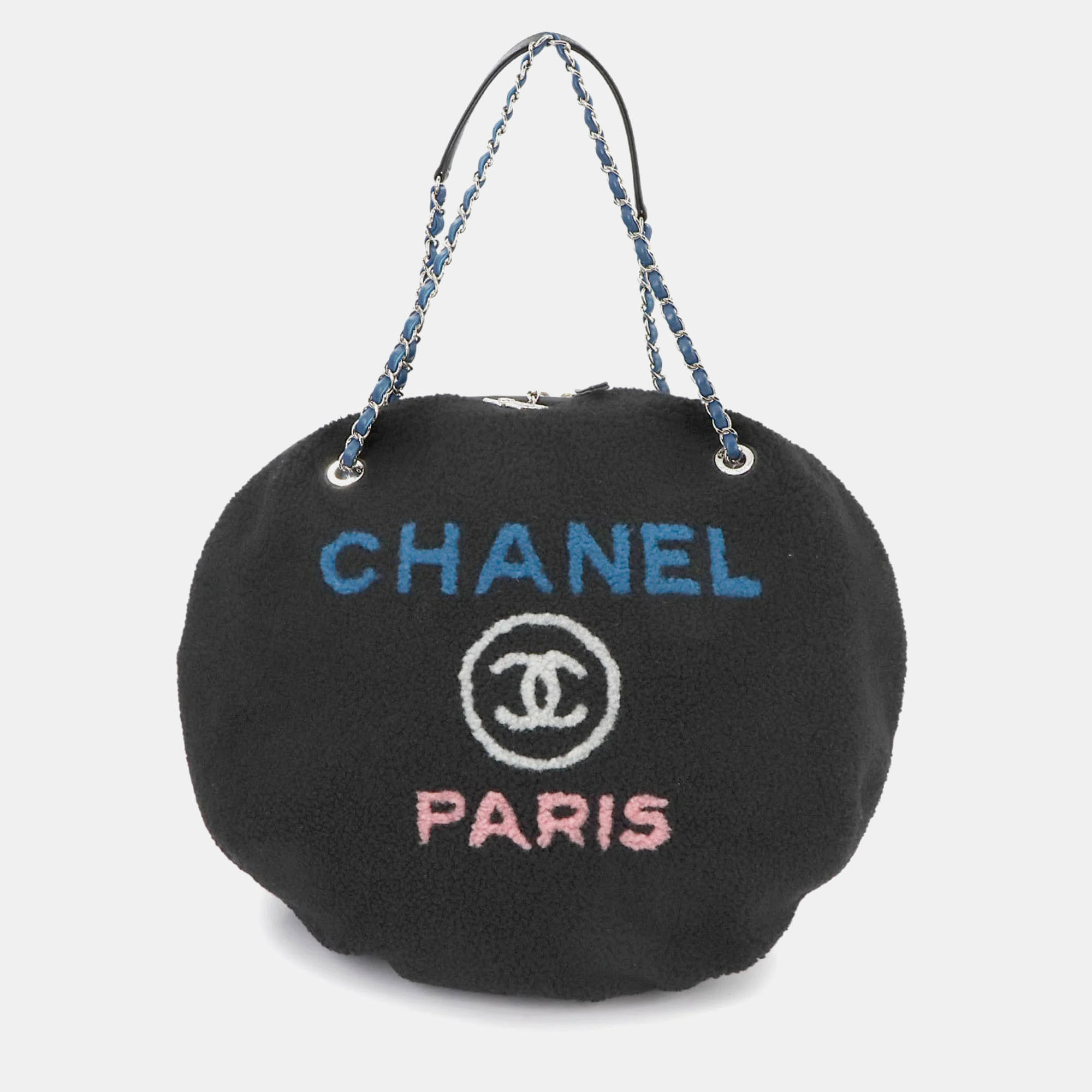Chanel Deauville Round Shearling Black Leather Shoulder Bag