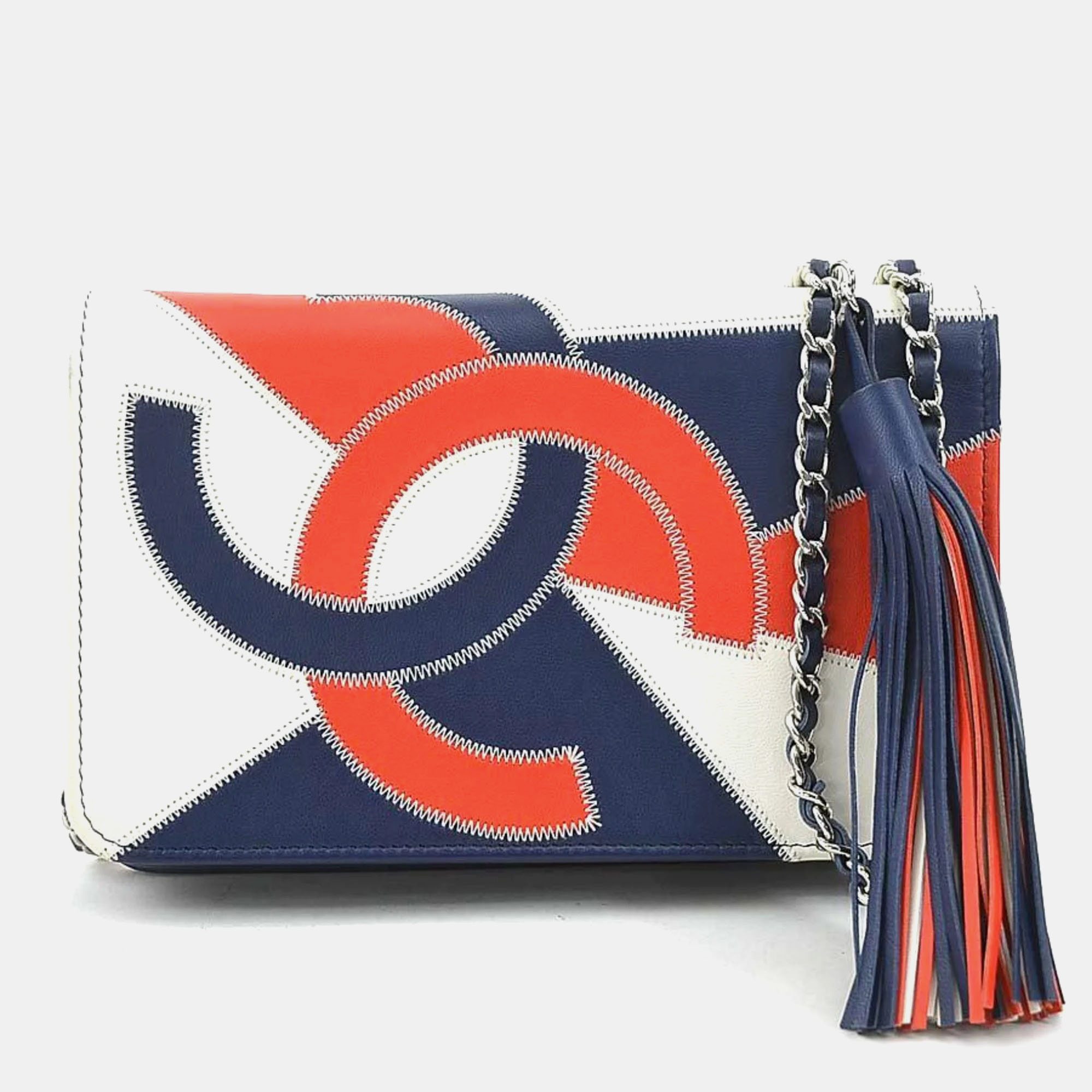 

Chanel CC Tassel Patchwork White Blue Red Lambskin Crossbody Bag, Multicolor