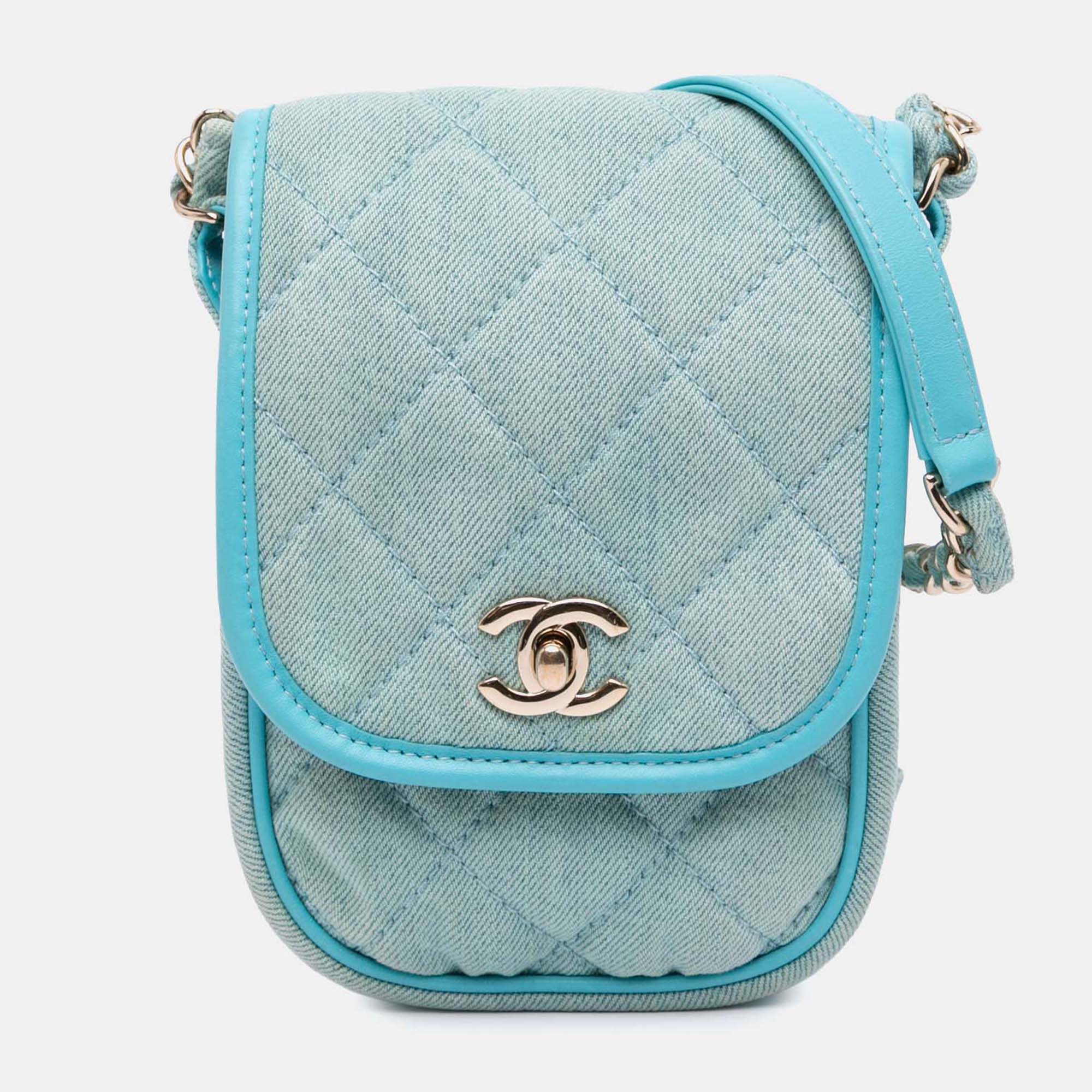 

Chanel Blue Mini CC Quilted Denim Crossbody