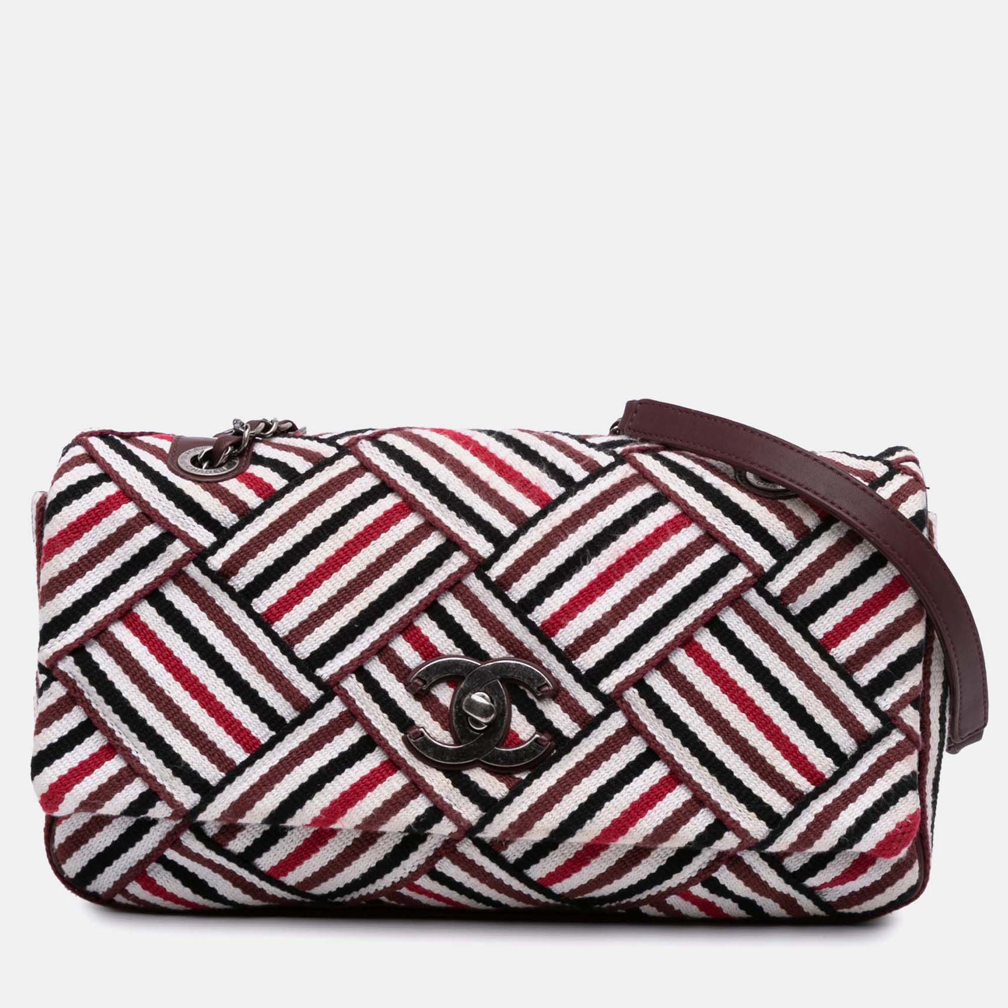 

Chanel Red/White CC Canvas Stripe Flap