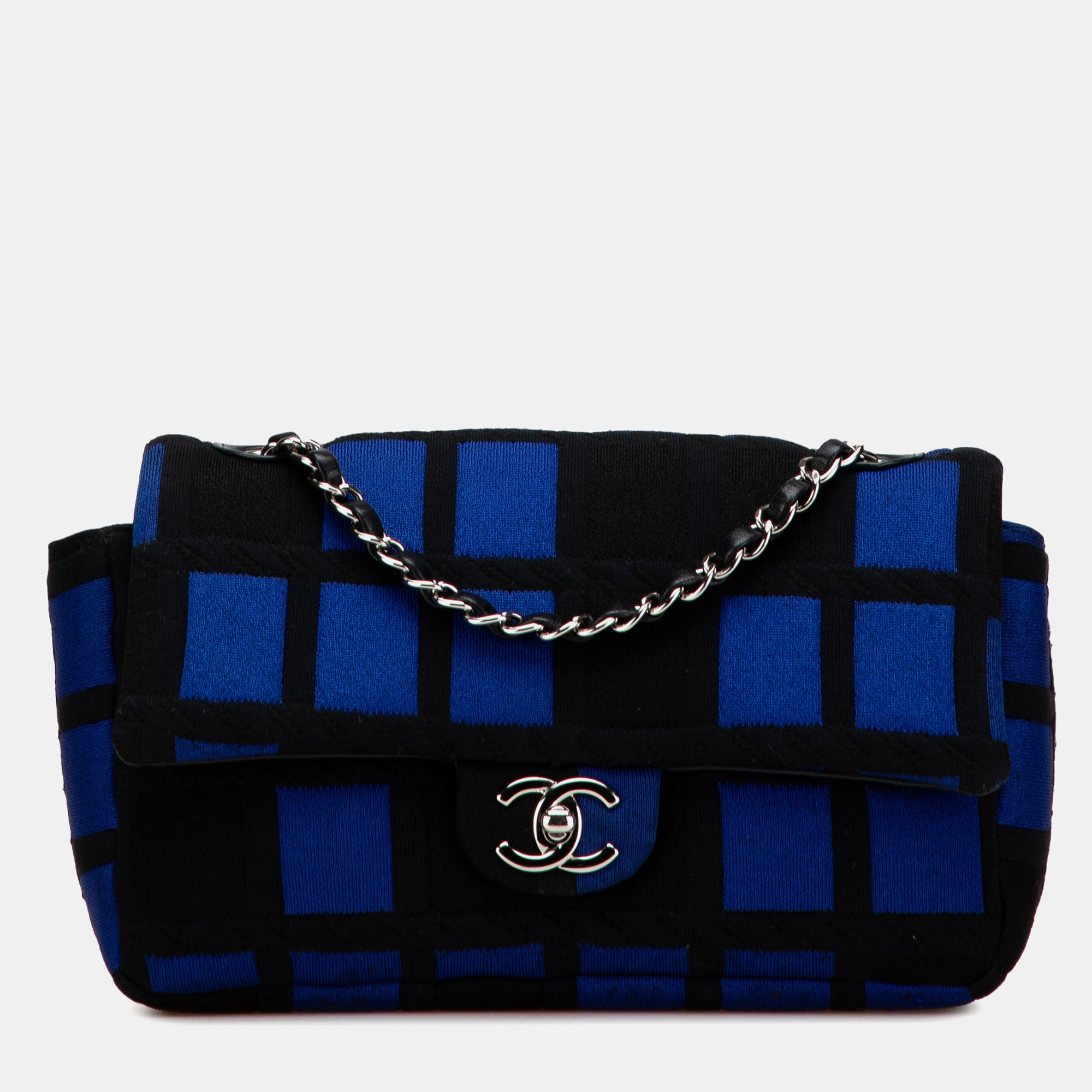 

Chanel Black/Blue Medium Jersey Grid Single Flap