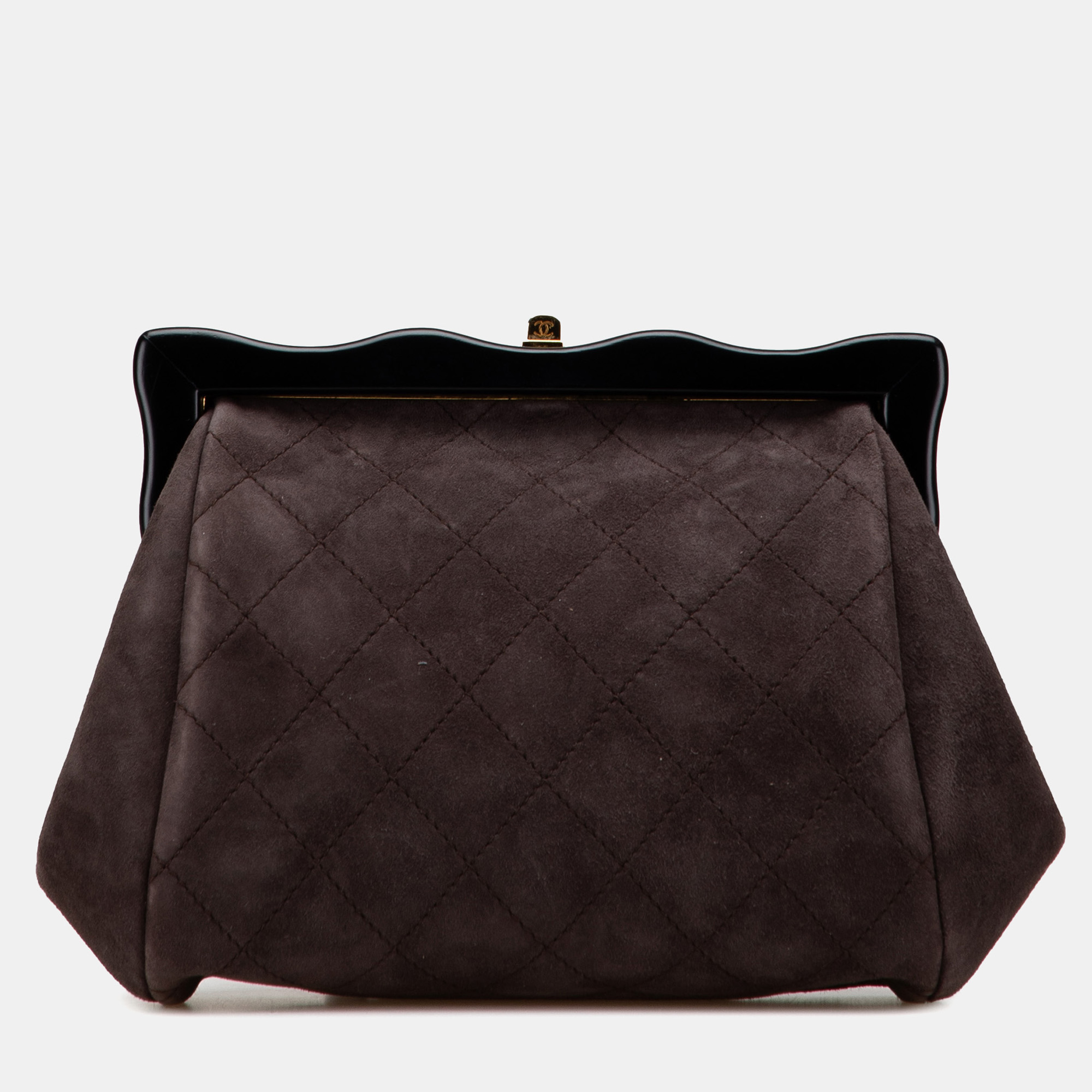 

Chanel Black/Brown CC Quilted Suede Kiss Lock Clutch