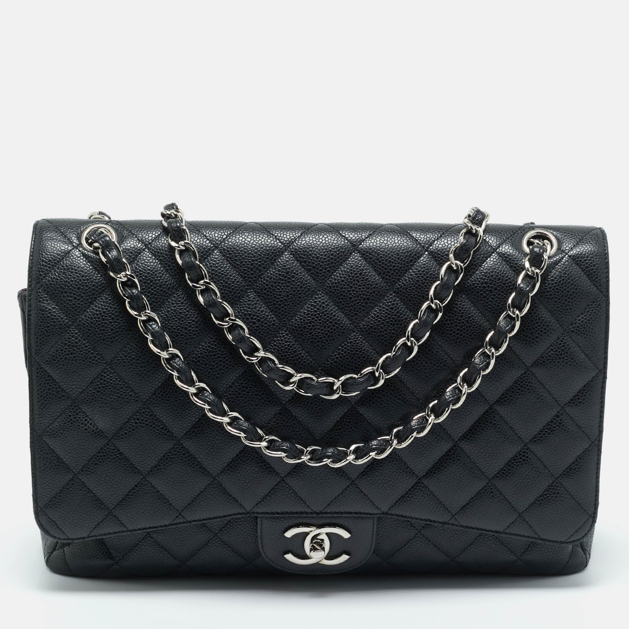 

Chanel Black Quilted Caviar Leather Maxi Classic Double Flap Bag