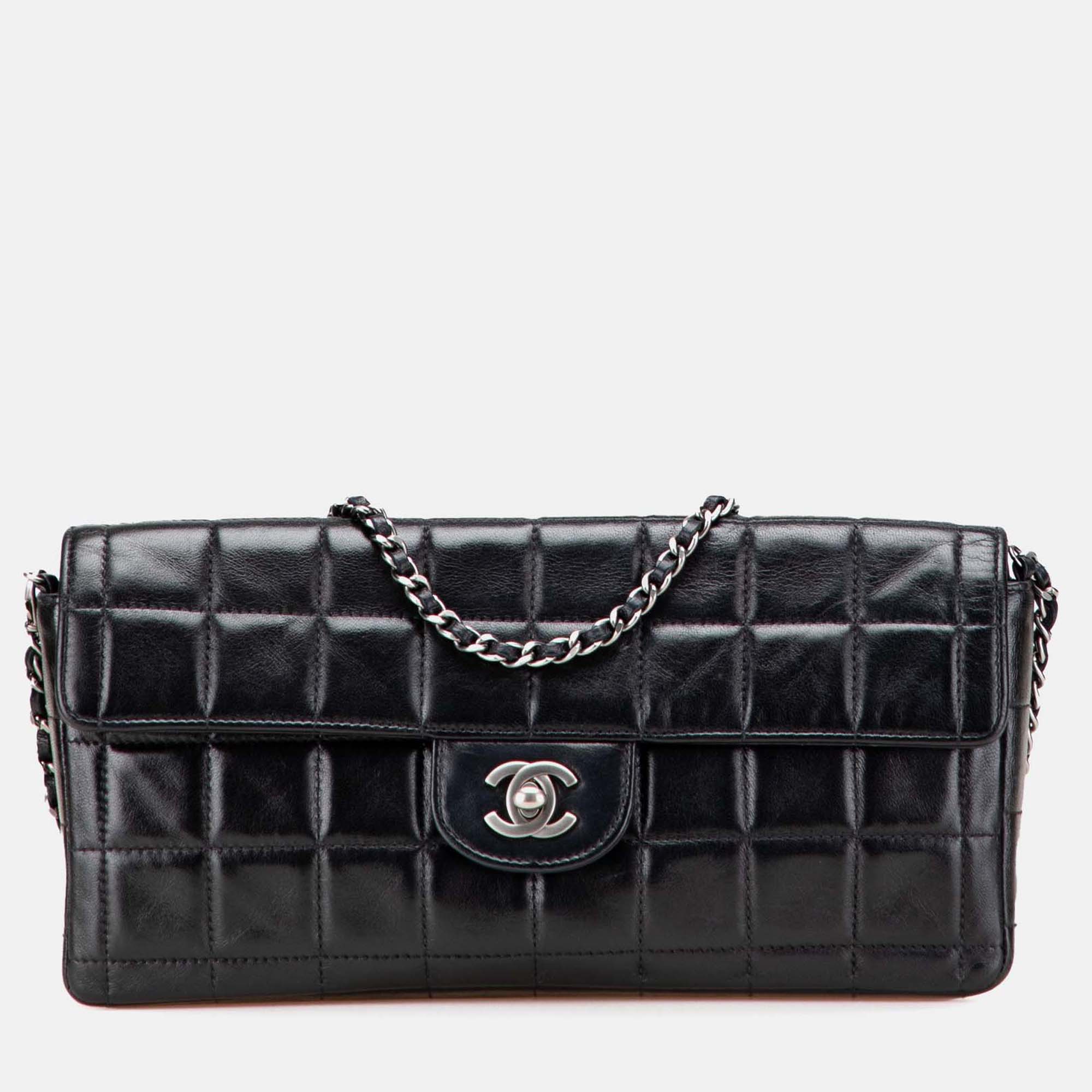 

Chanel Black Chocolate Bar Lambskin East West Flap
