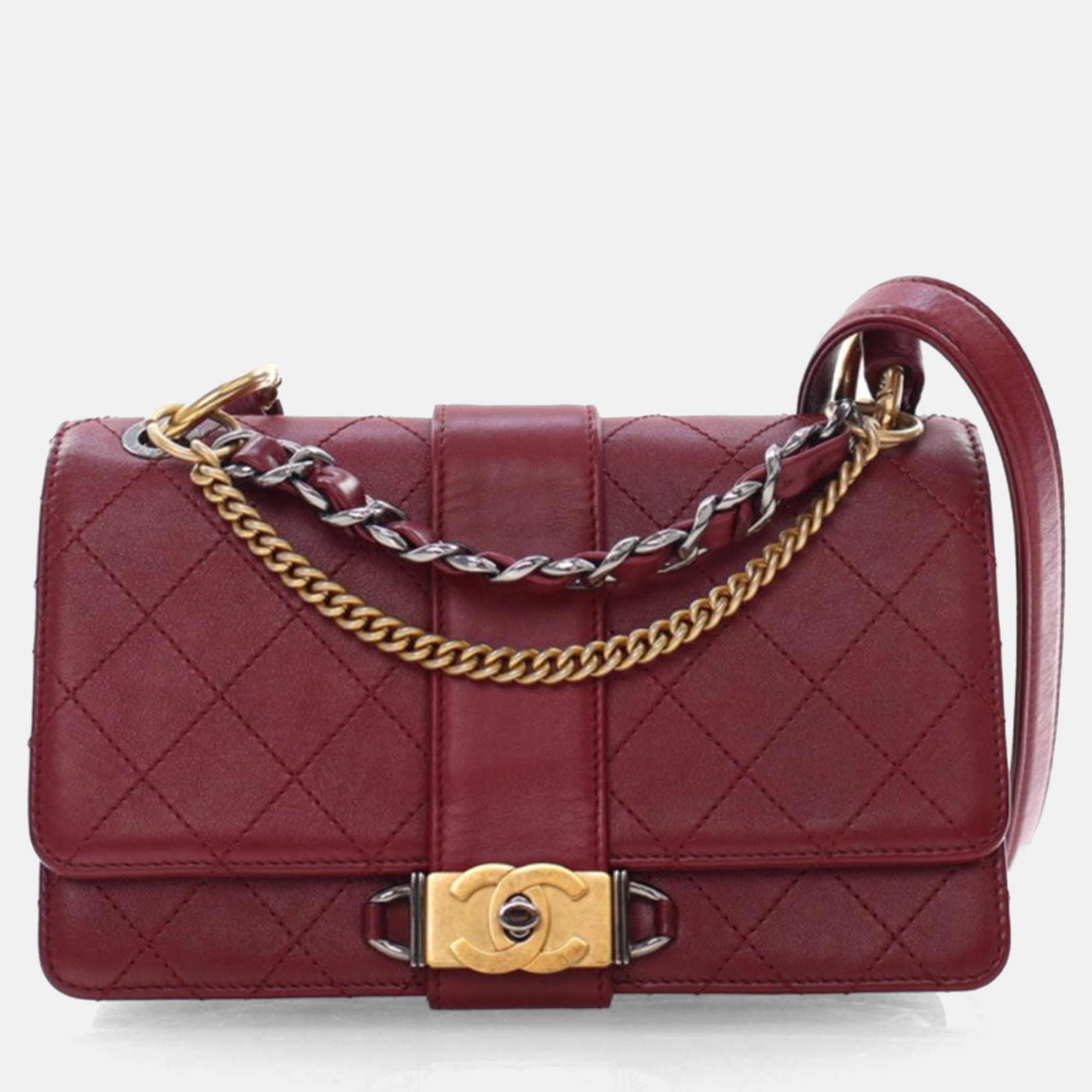 

Chanel Elegant CC Small Burgundy Calfskin Crossbody Bag
