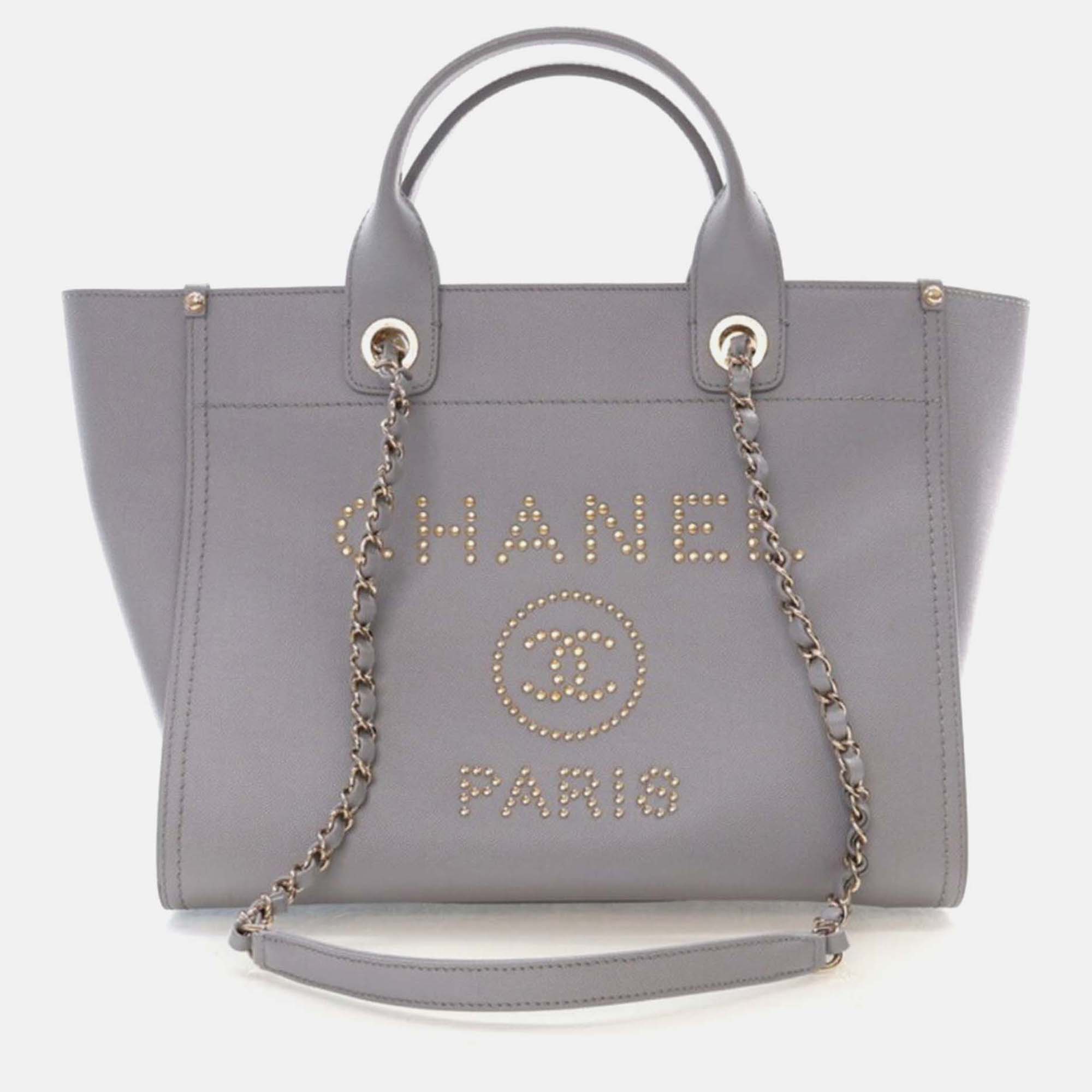 

Chanel Deauville Small Grey Caviar Tote Bag