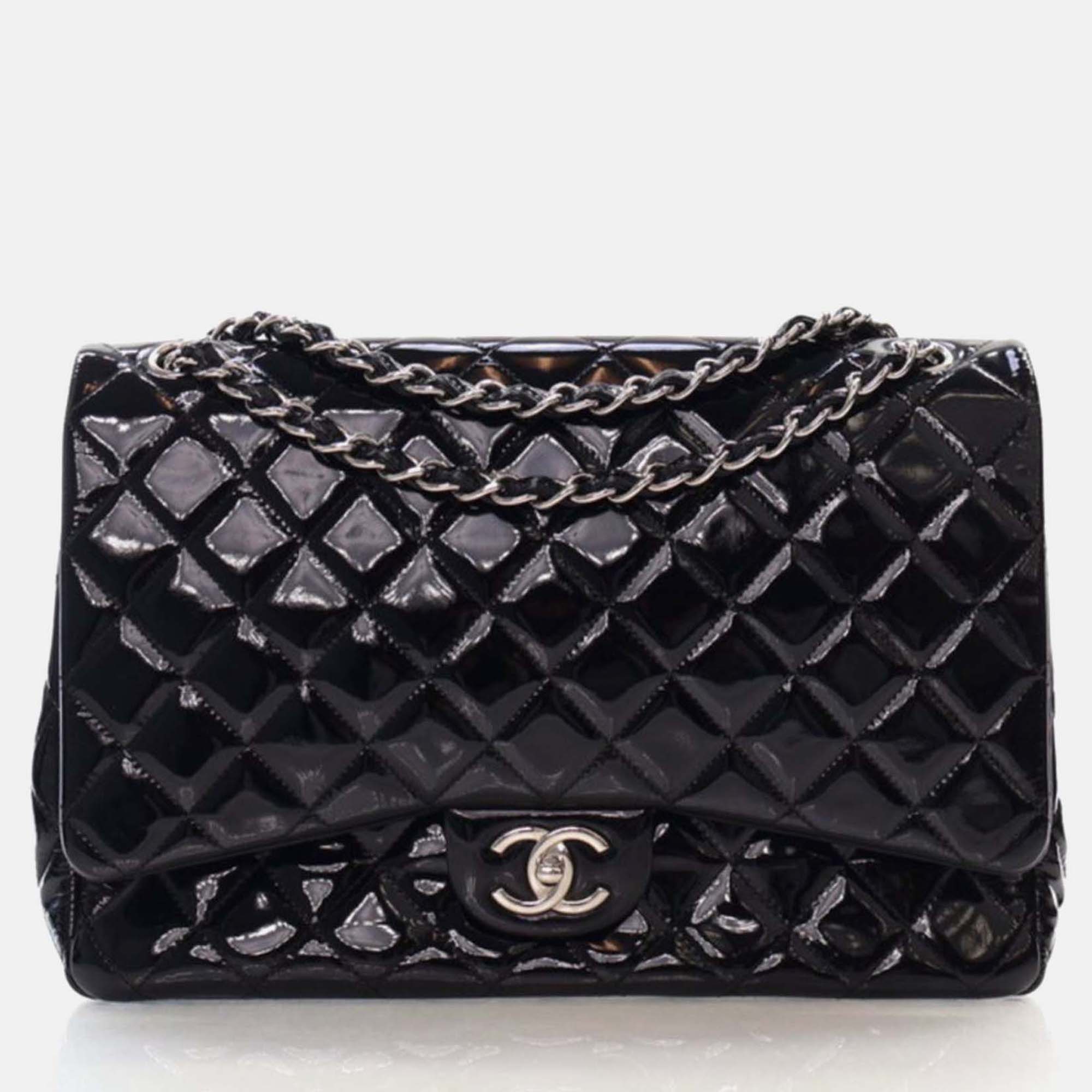 

Chanel Classic Double Flap Maxi Black Patent Shoulder Bag