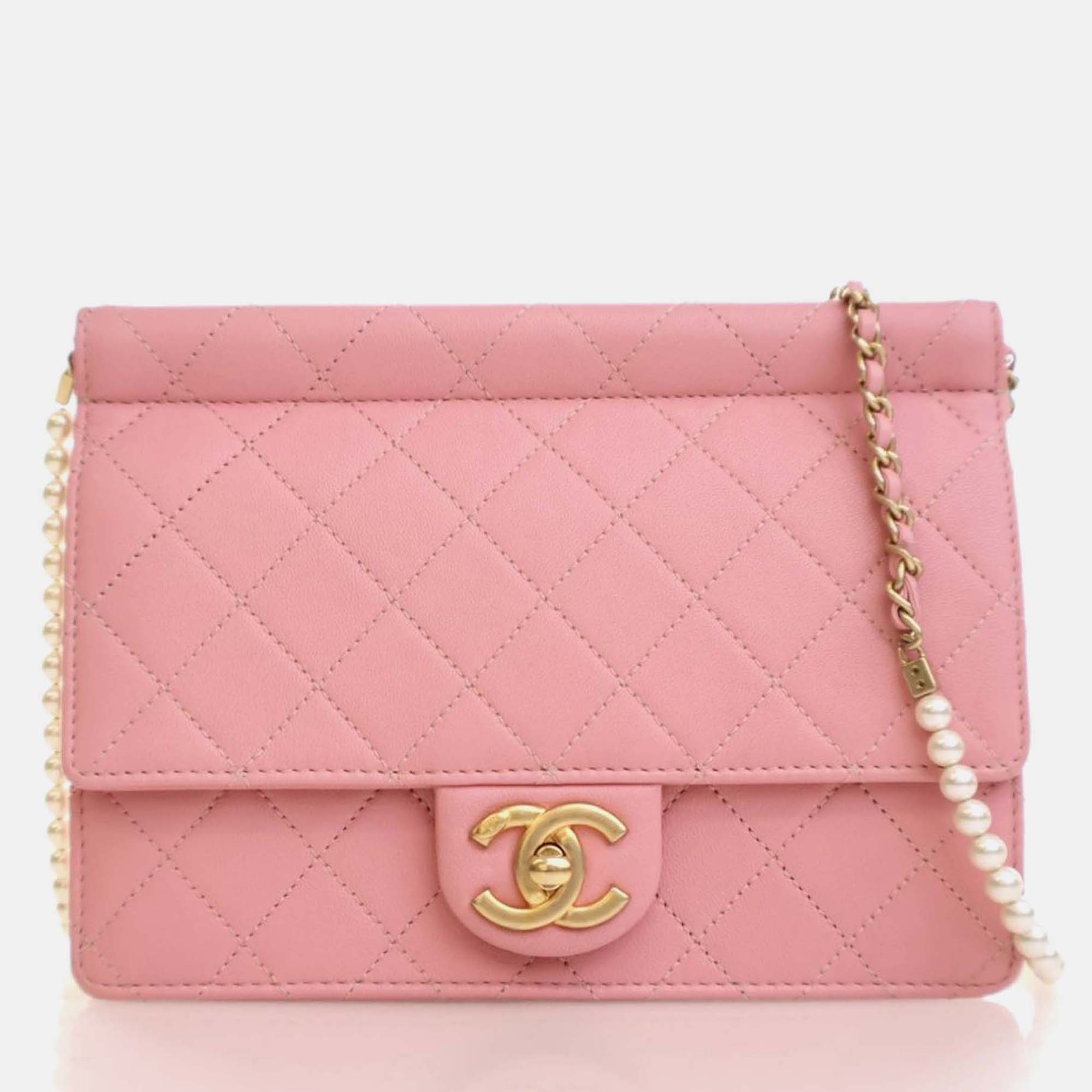 

Chanel Pearl Chain Pink Goatskin Flap Bag