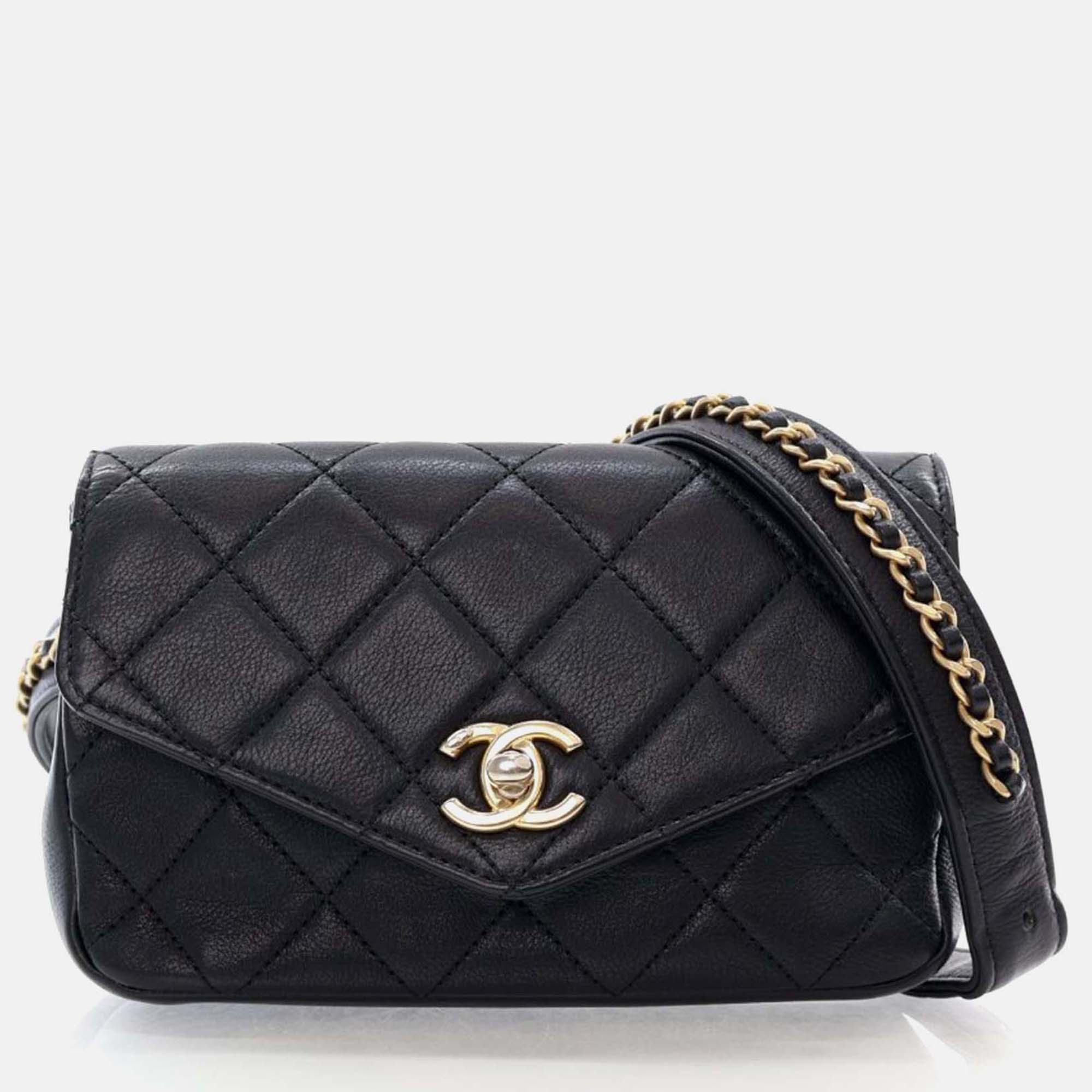 

Chanel Envelope Black Calfskin Chain Belt Bag