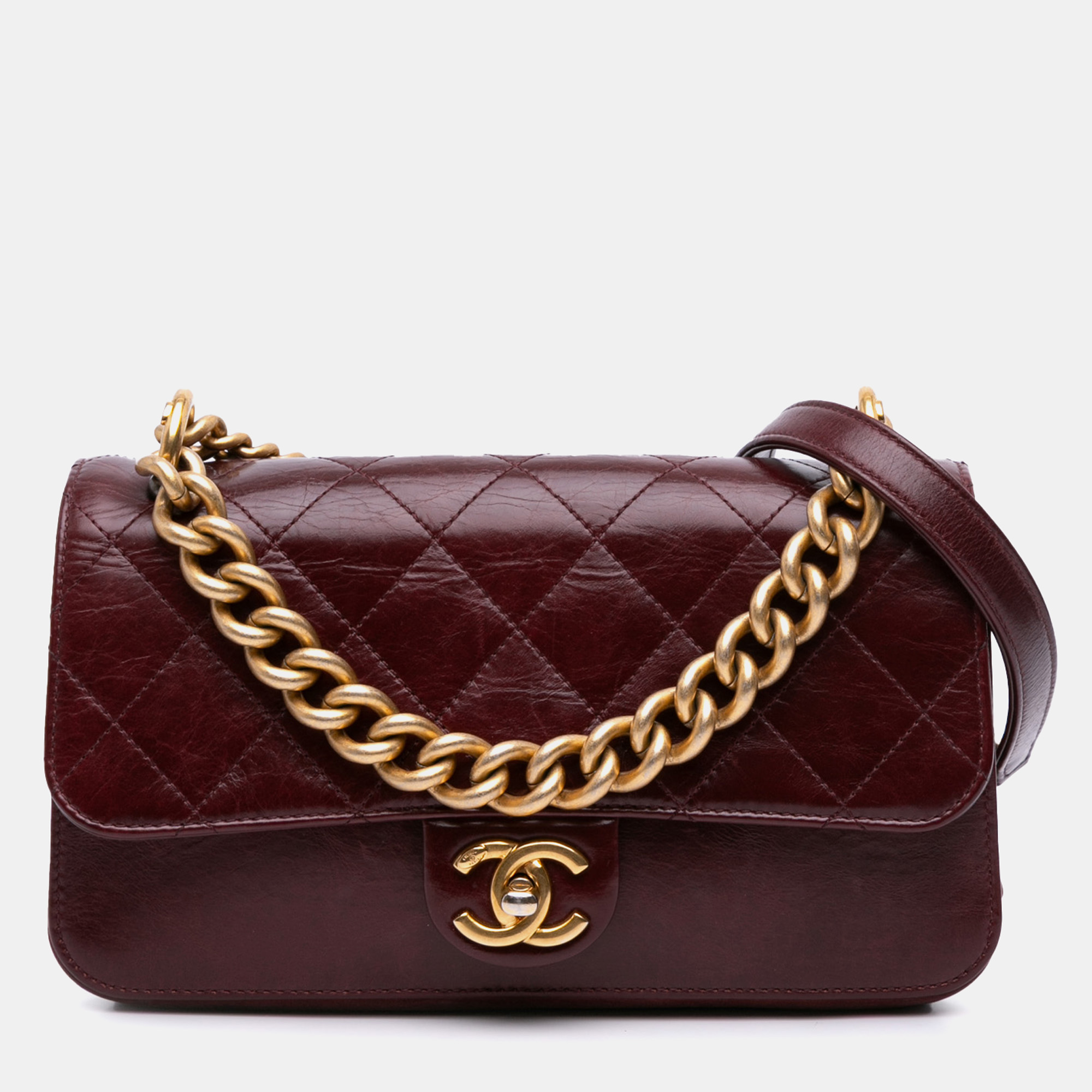 

Chanel Red Small Aged Calfskin Straight Lined Flap