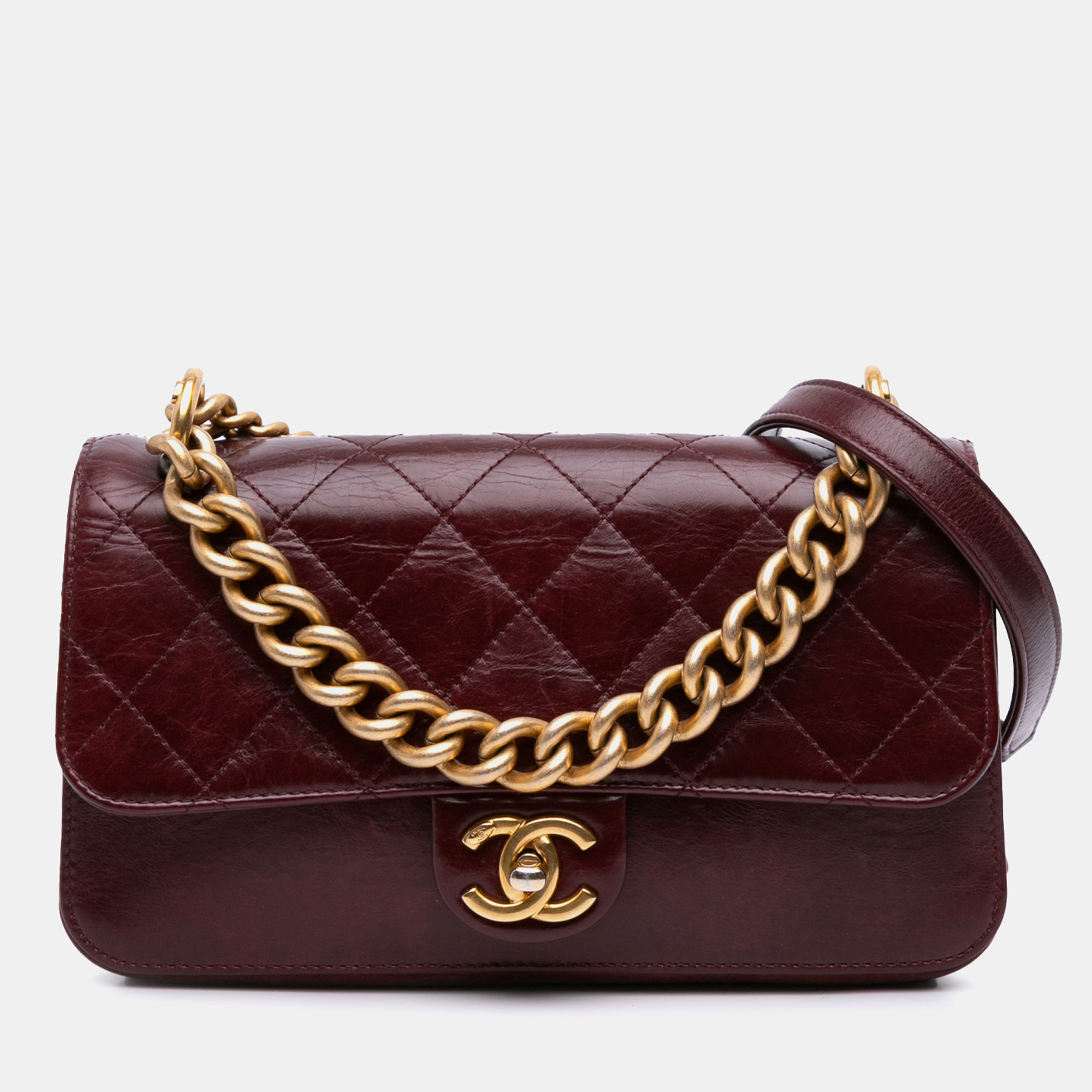 

Chanel Red Small Aged Calfskin Straight Lined Flap
