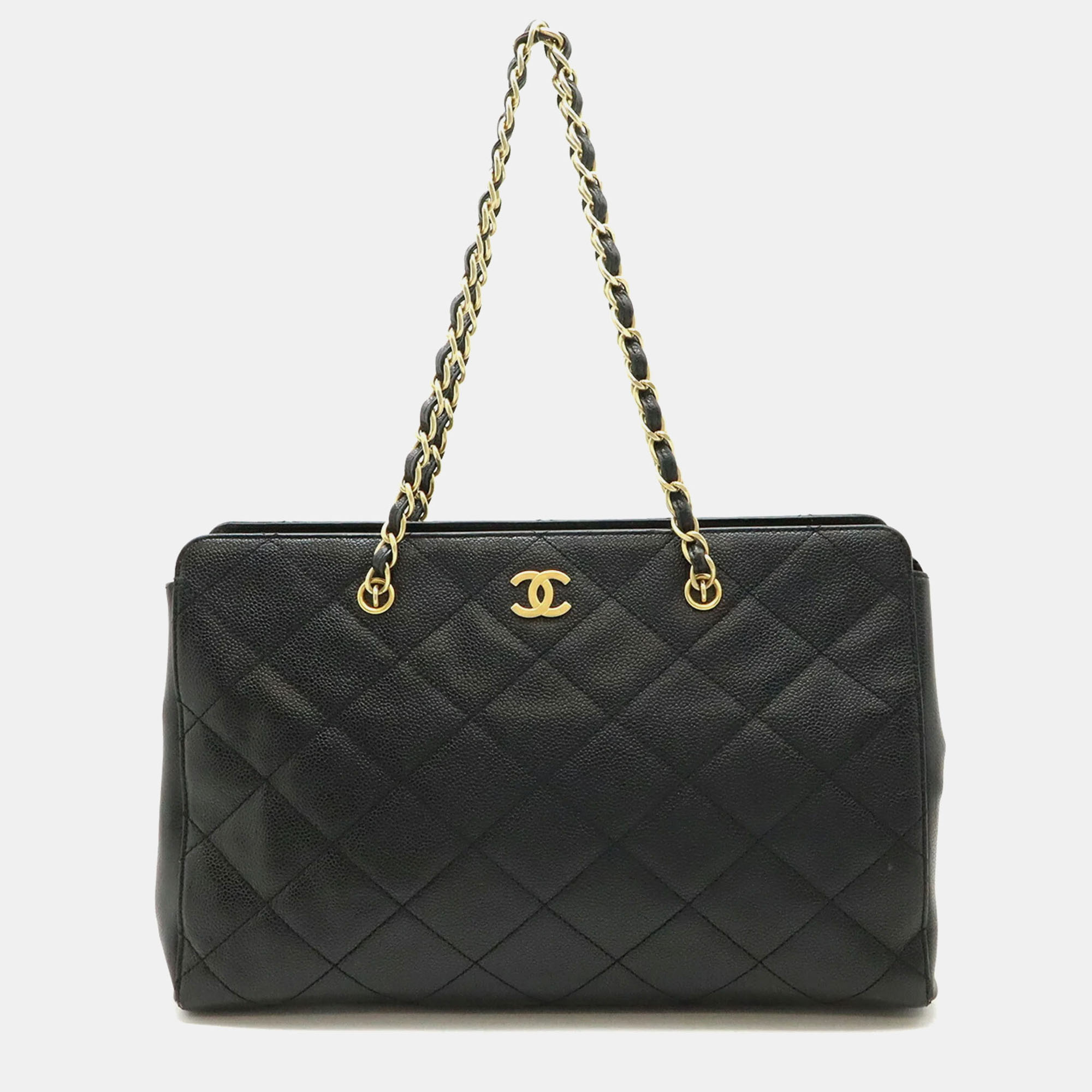 Pre-owned Chanel Quilted Classic Black Leather Chain Tote Bag