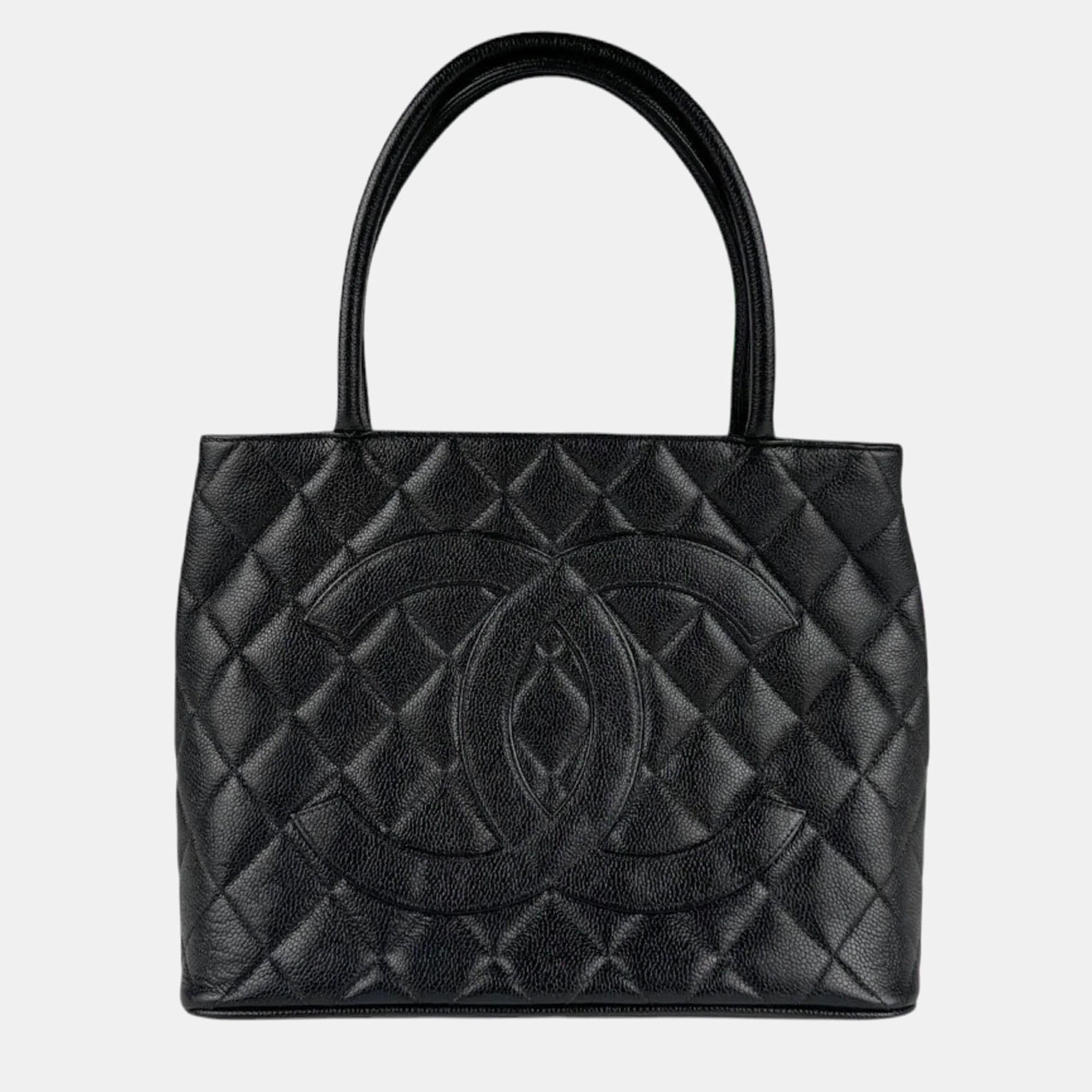 

Chanel Medallion Black Caviar Skin Leather Tote Bag