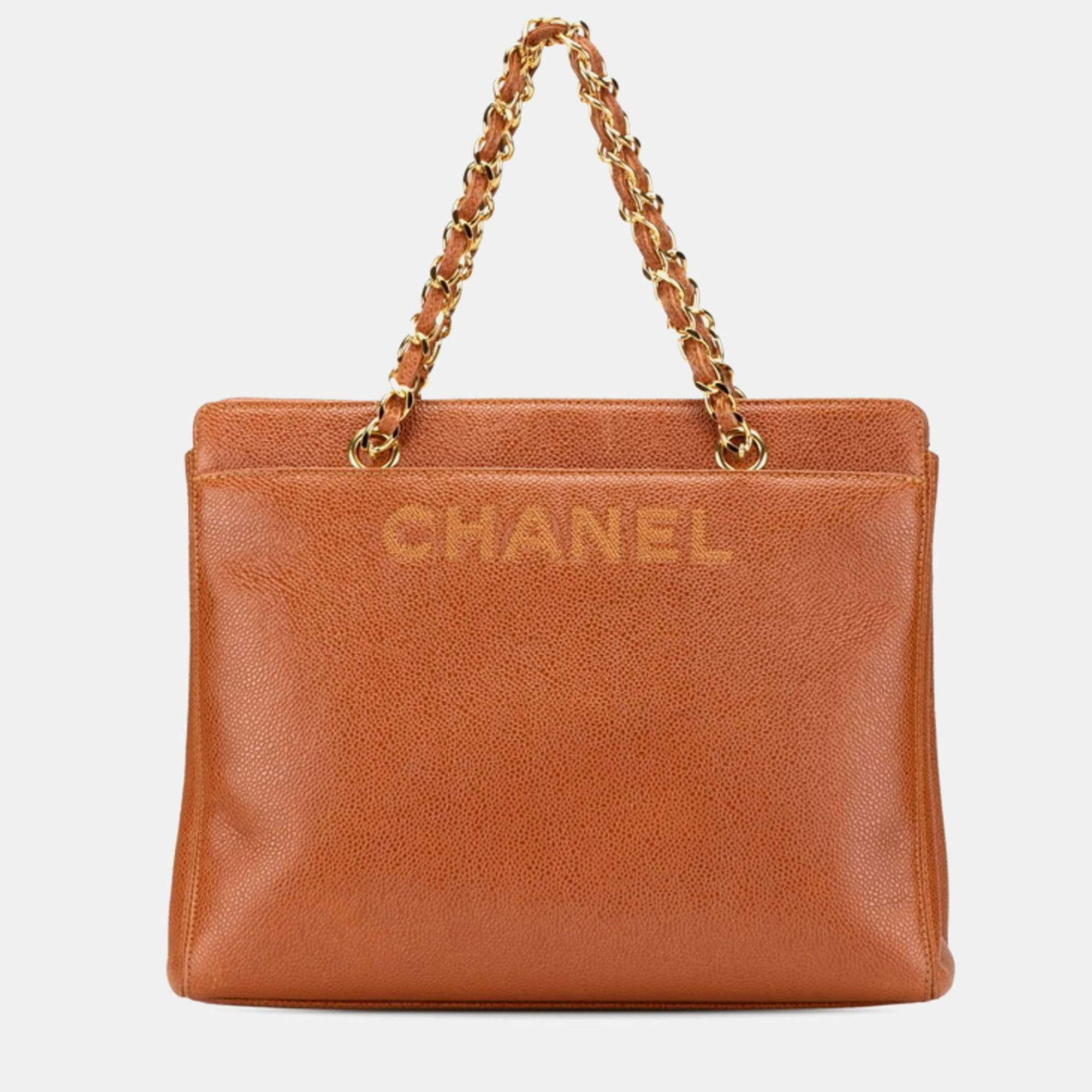 Pre-owned Chanel Chain Brown Caviar Skin Tote Bag