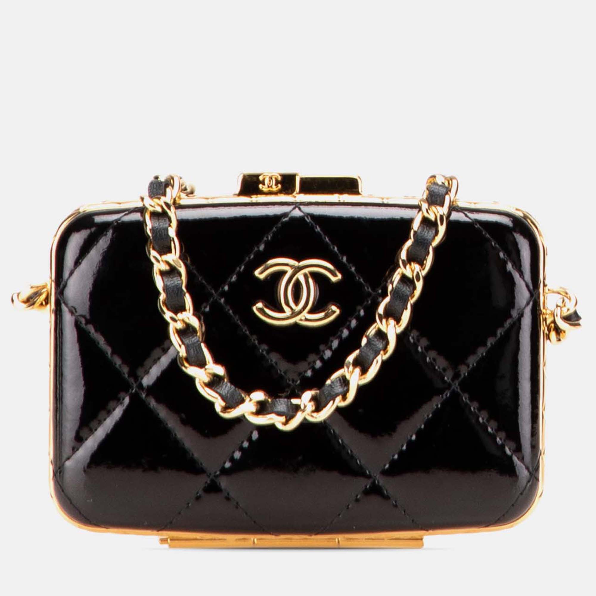 

Chanel Black Small Glazed Goatskin Box With Chain