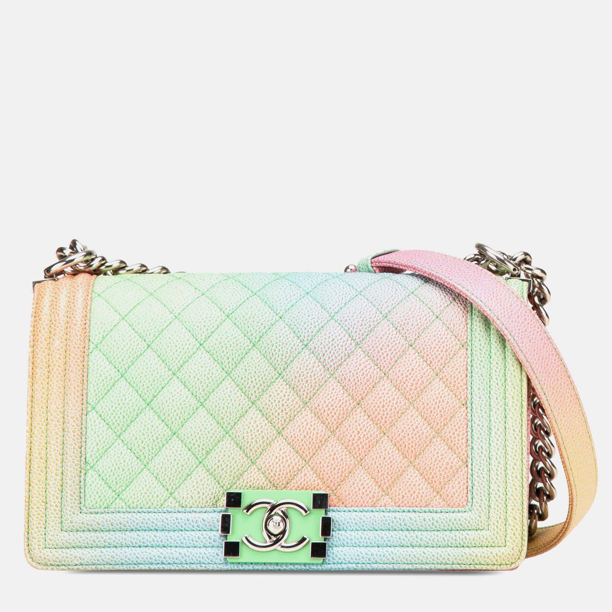 

Chanel Multicolor Old Medium Quilted Caviar Rainbow Boy Flap