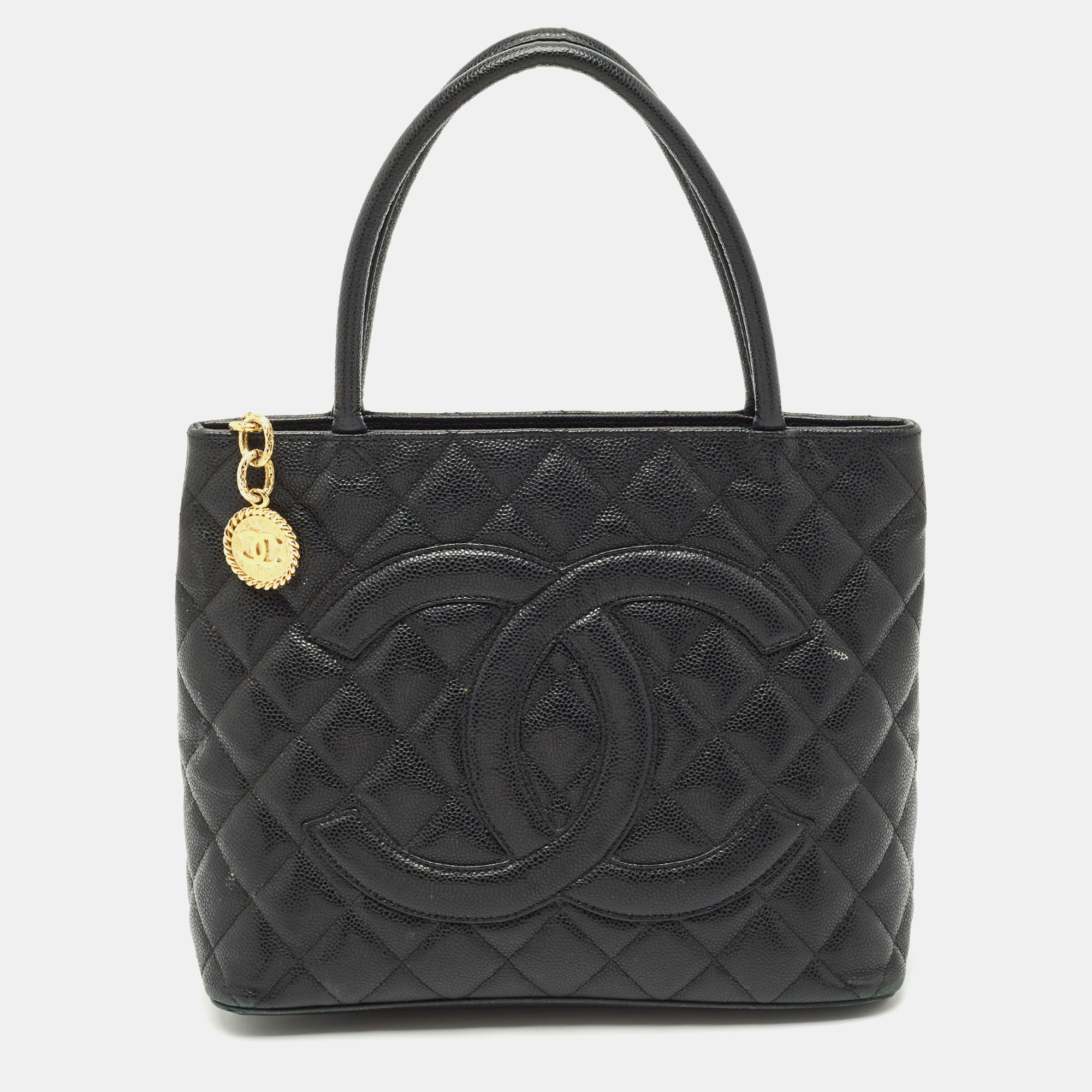 

Chanel Black Quilted Caviar Leather Medallion Tote