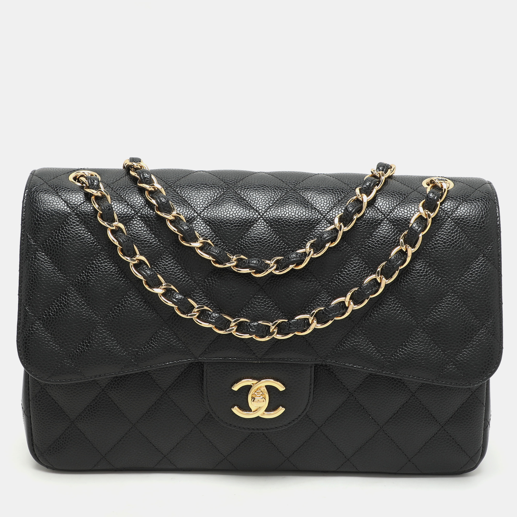 

Chanel Black Quilted Caviar Leather Jumbo Classic Double Flap Bag