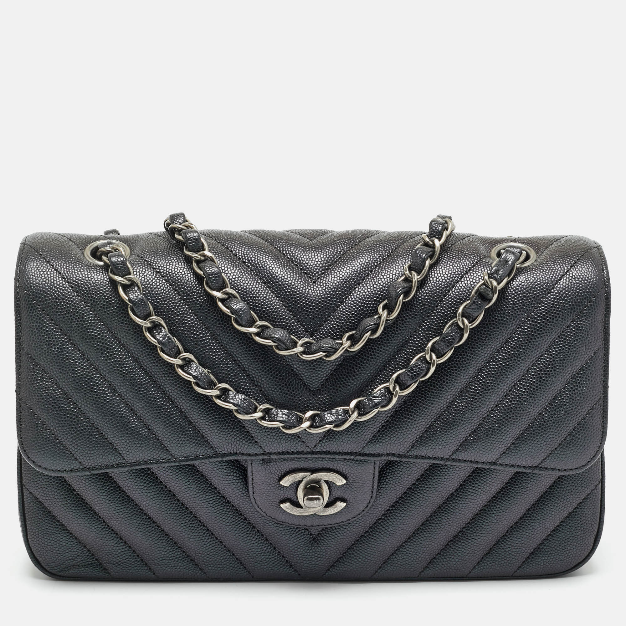 

Chanel Black Chevron Caviar Leather Medium Classic Double Flap Bag