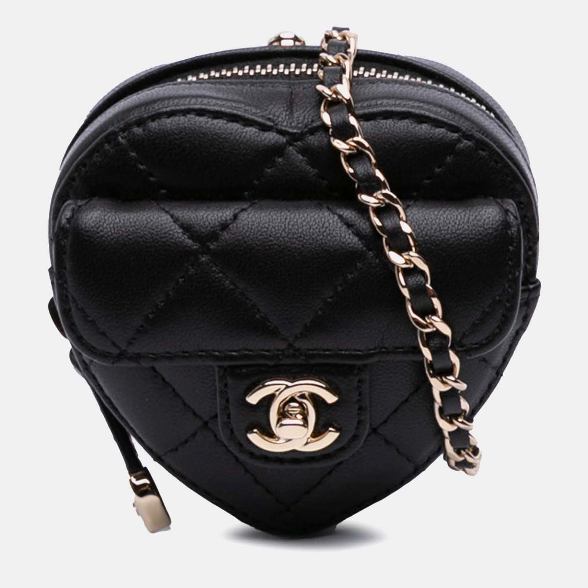 

Chanel Black Lambskin CC in Love Heart Necklace Bag