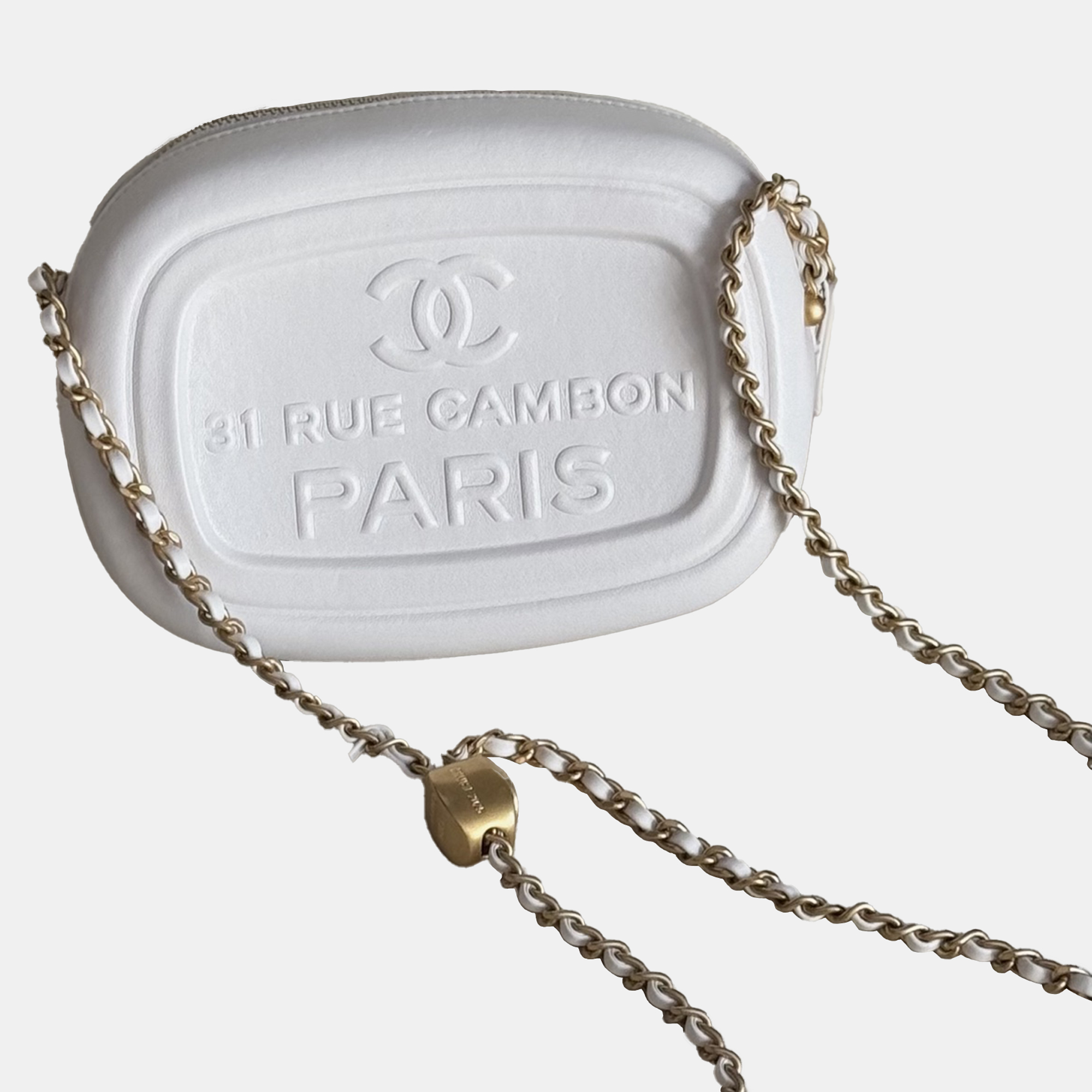 

Chanel Camera Small White Lambskin Shoulder Bag