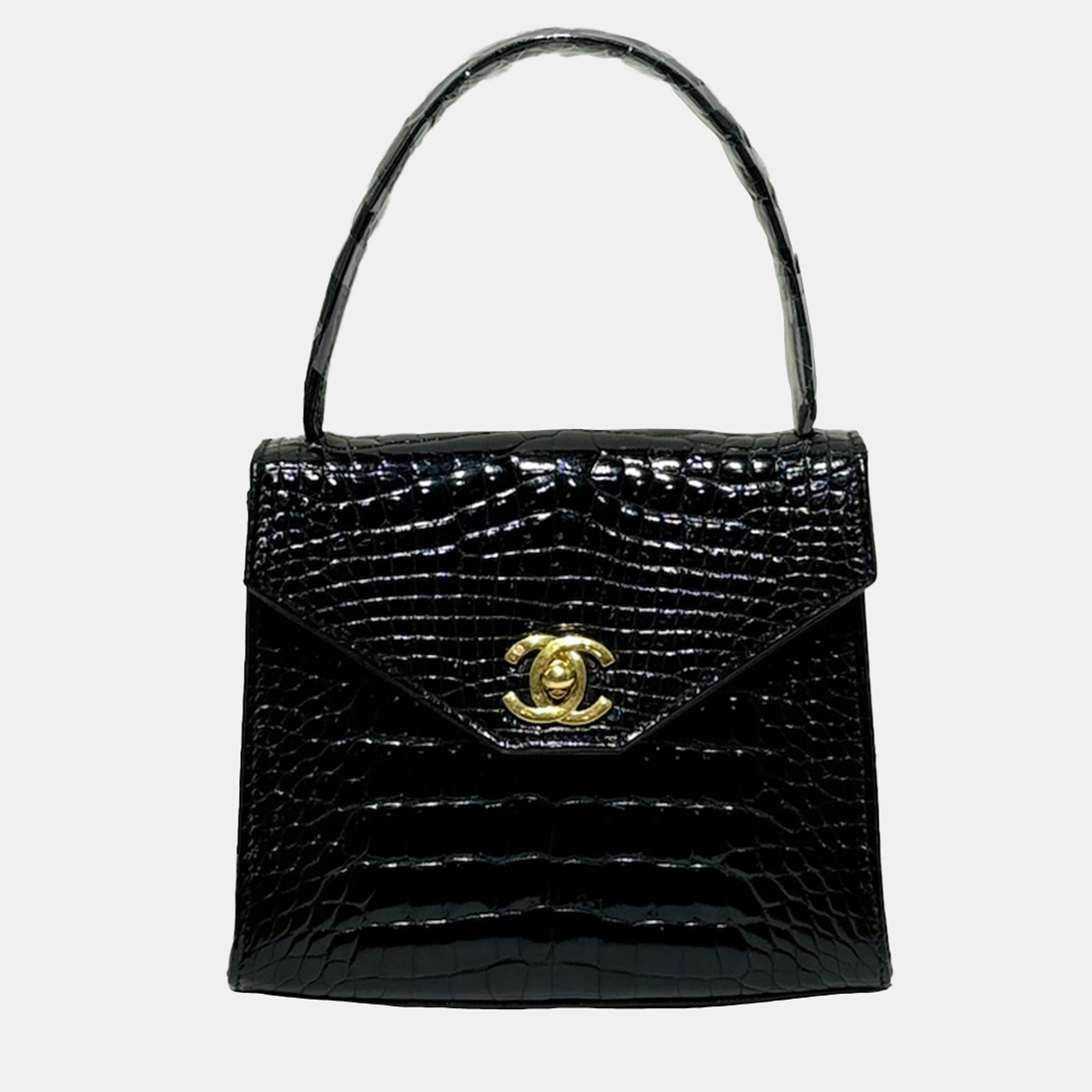 

Chanel Vintage Black Crocodile Top Handle Bag