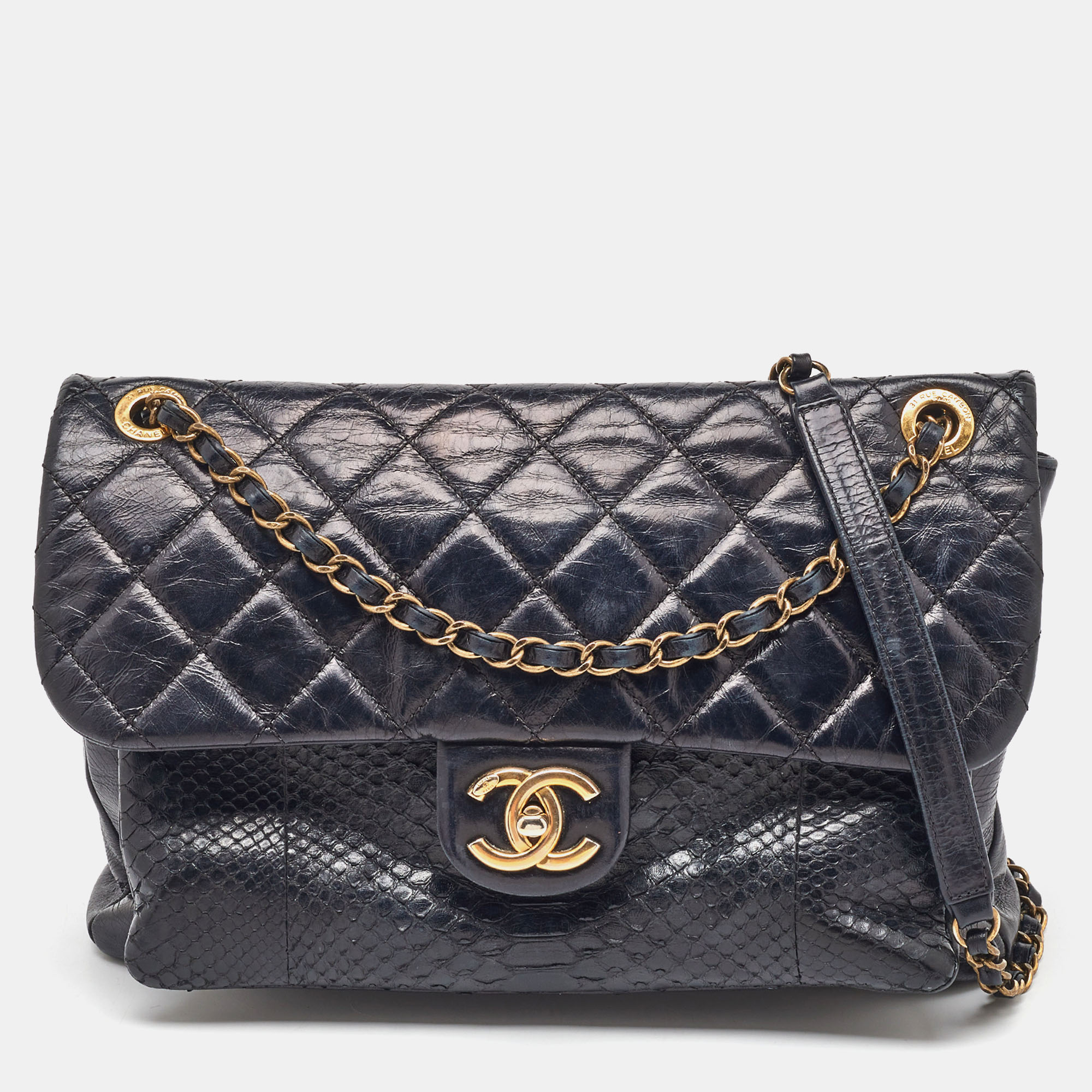

Chanel Black Quilted Python and Leather Urban Mix Classic Flap Bag