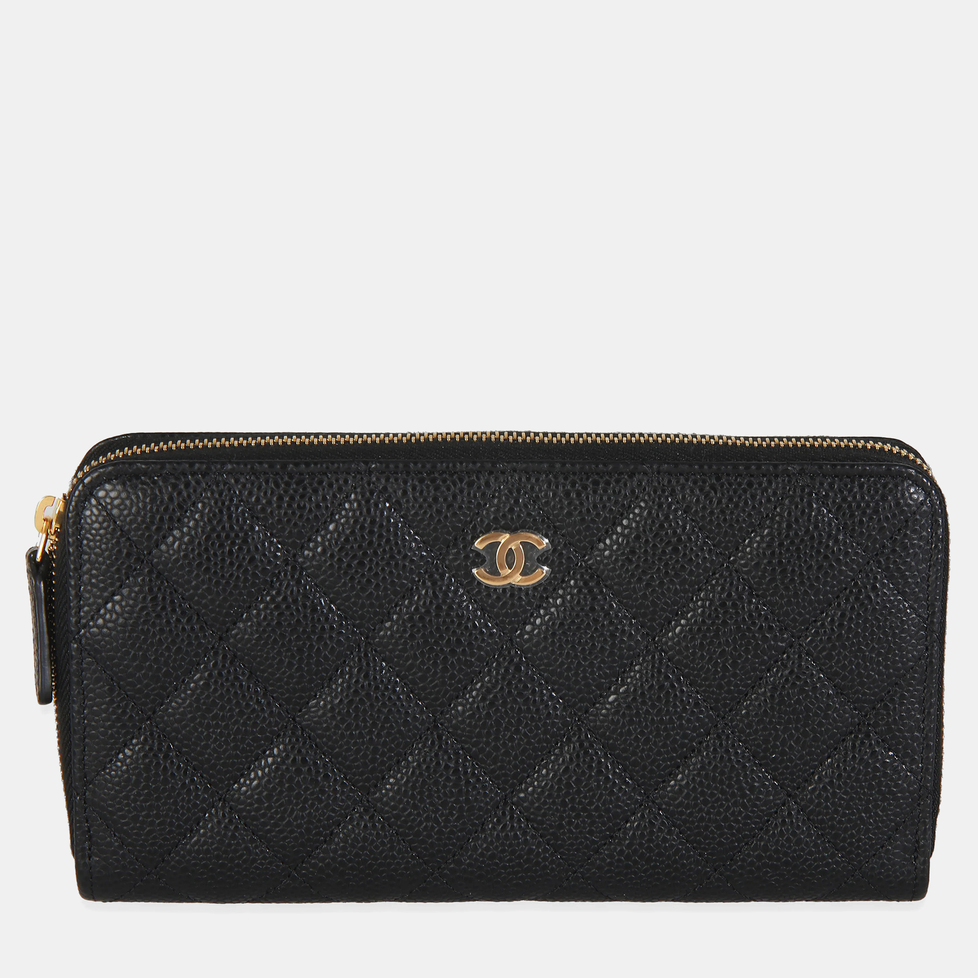 

Chanel Black Quilted Caviar Zip Around L-Gusset Wallet