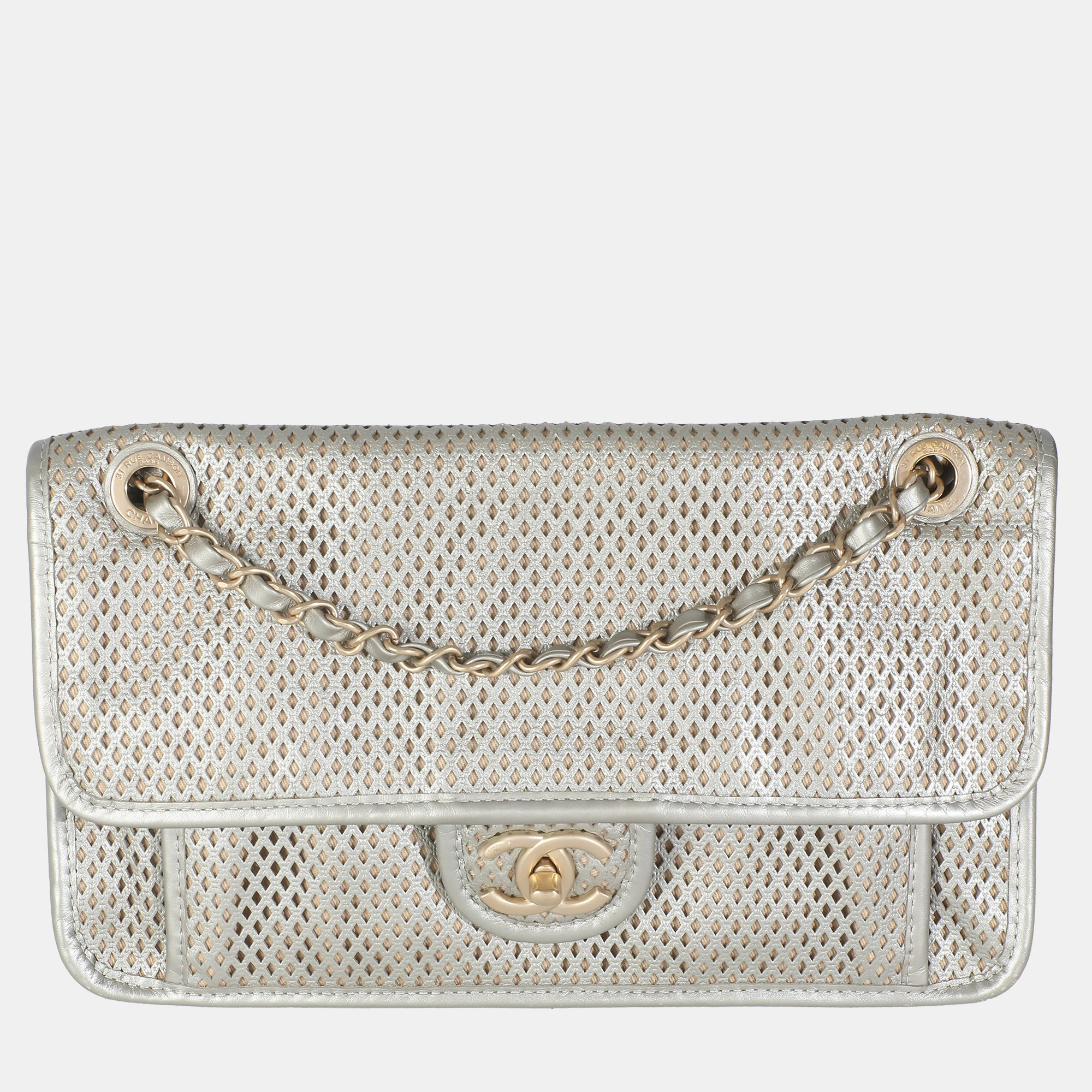 

Chanel Light Gold Metallic Perforated Calfskin Small Up In The Air Flap