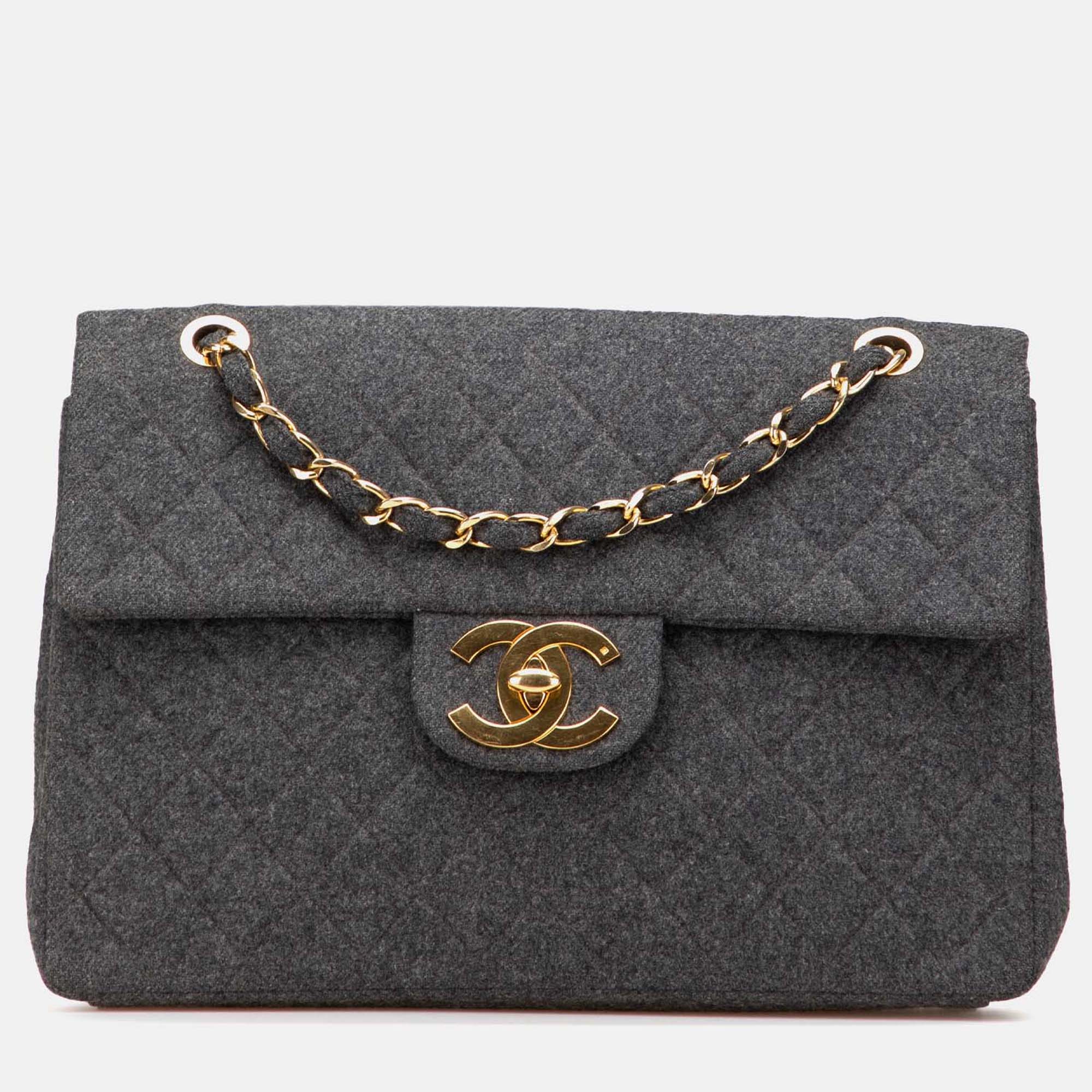 

Chanel Grey Maxi  Classic Wool Single Flap