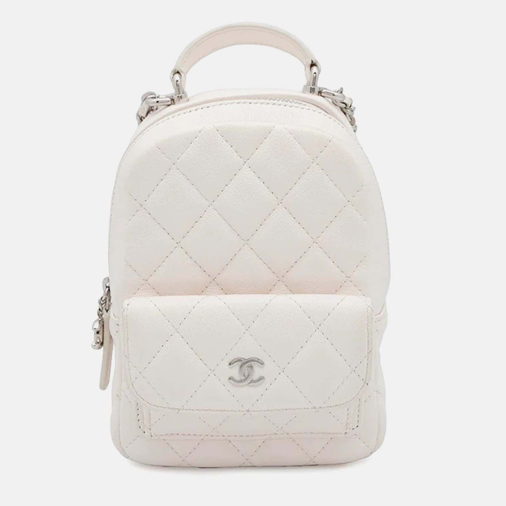 

Chanel Matelasse Backpack White Caviar Leather Size Mini