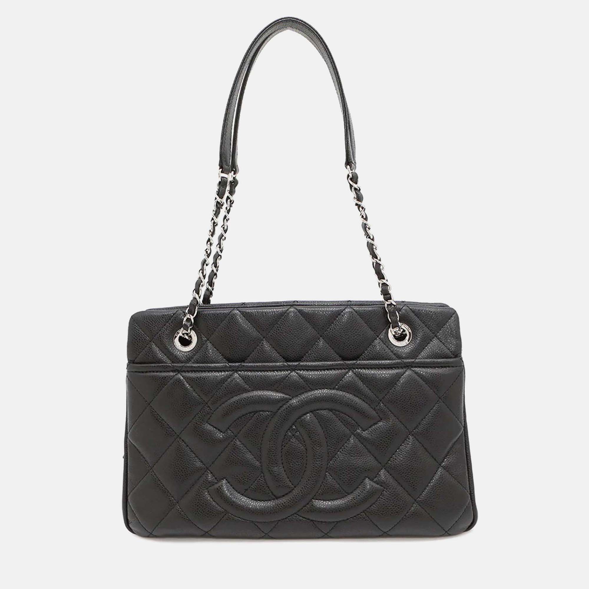Chanel Timeless CC Black Caviar Leather Chain Tote Bag