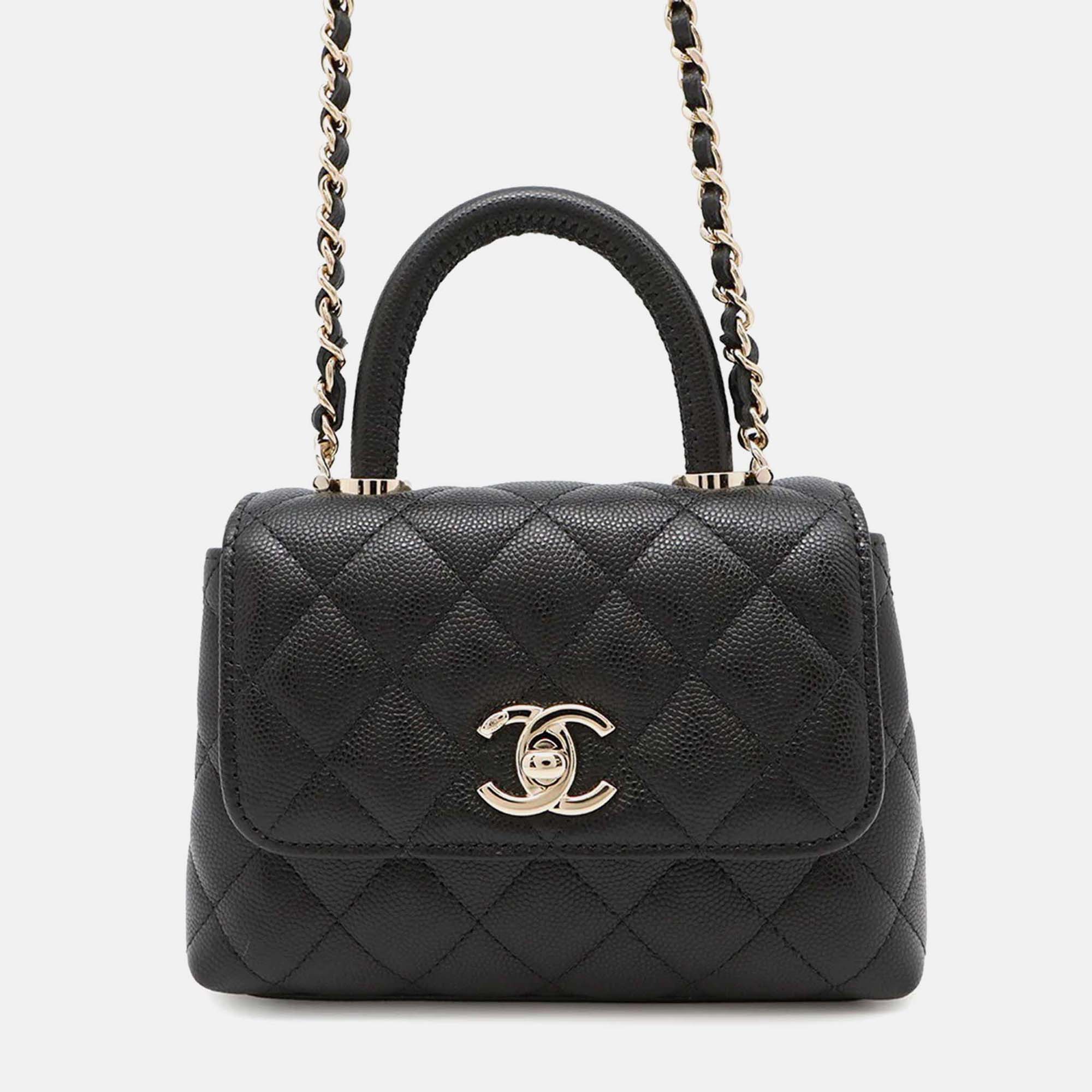 

Chanel Coco Handle Mini Black Caviar Leather Handbag