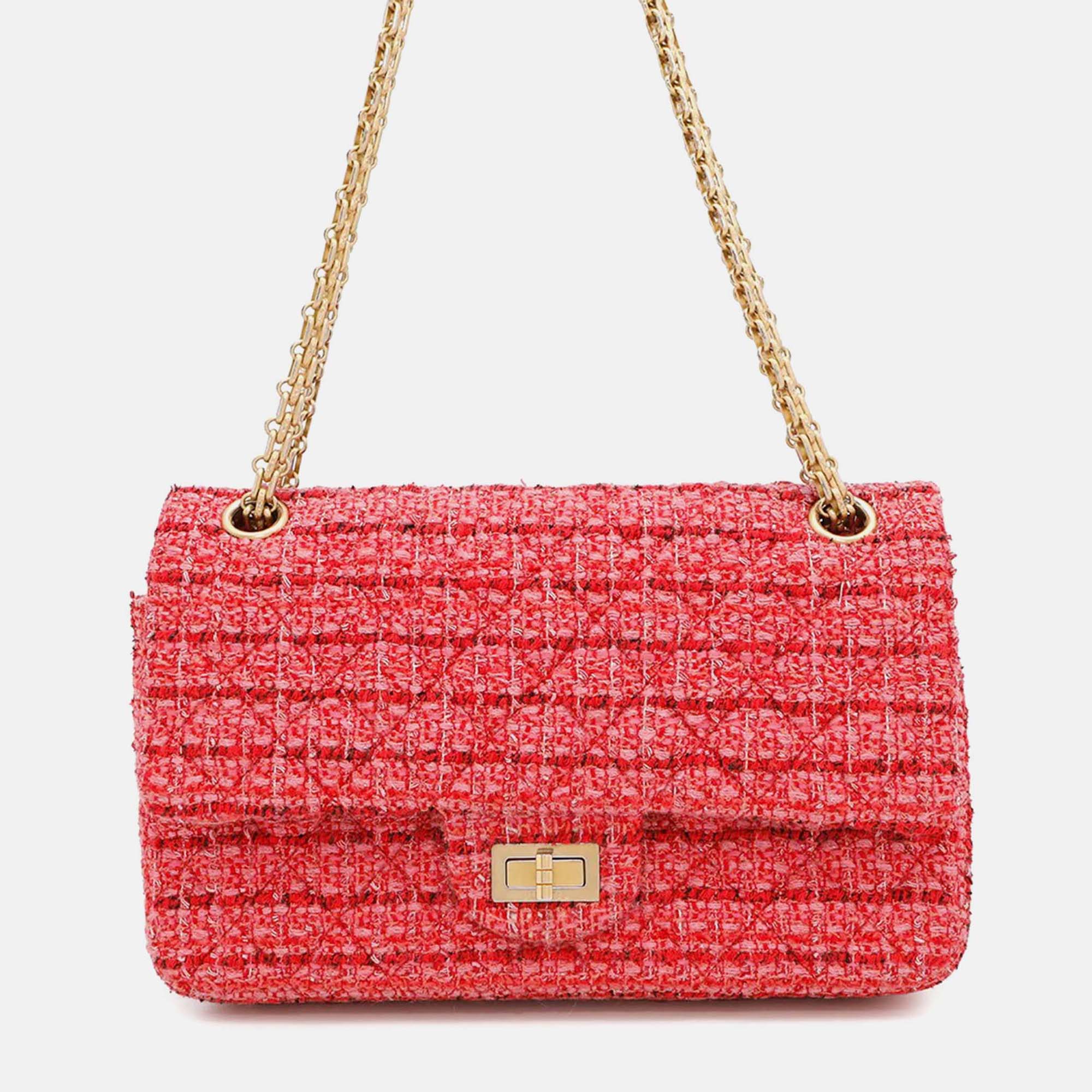 

Chanel Classic Multicolor Tweed Quilted Reissue Wallet On Chain, Pink