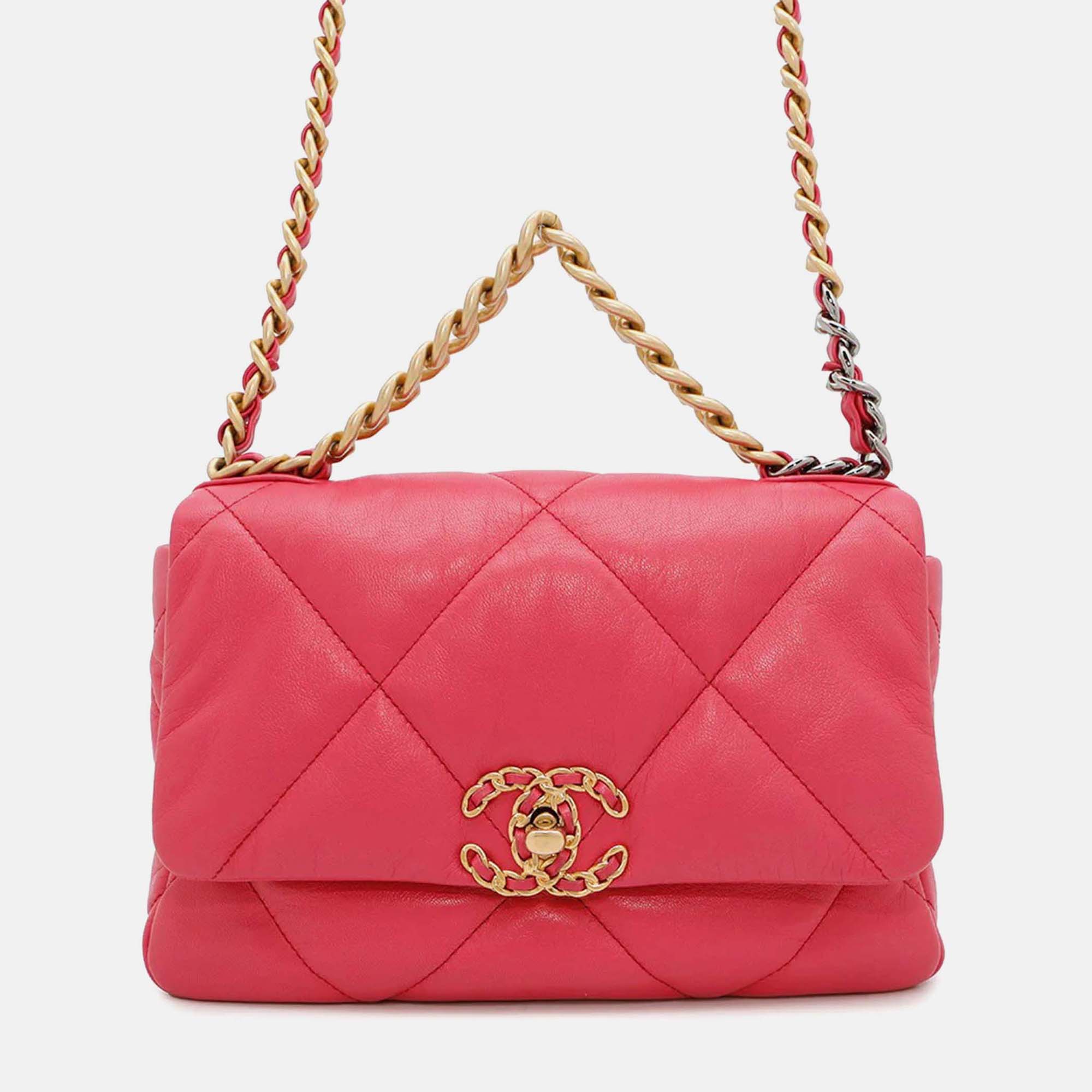 

Chanel 19 Pink Lambskin Chain Shoulder Bag
