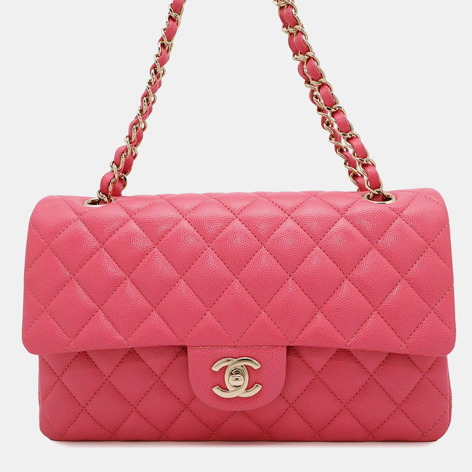 

Chanel Classic Double Flap Medium Pink Caviar Leather Chain Shoulder Bag