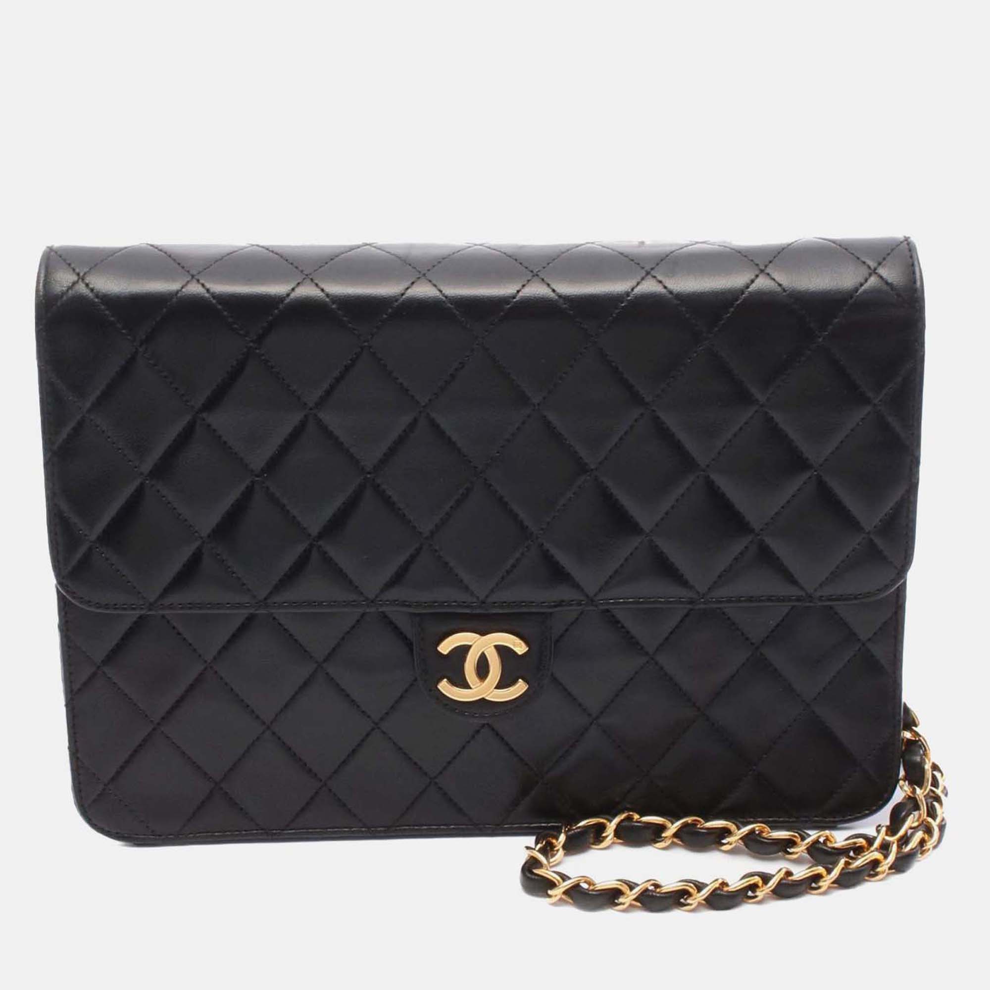 

Chanel Black Medium CC Quilted Lambskin Half Single Flap