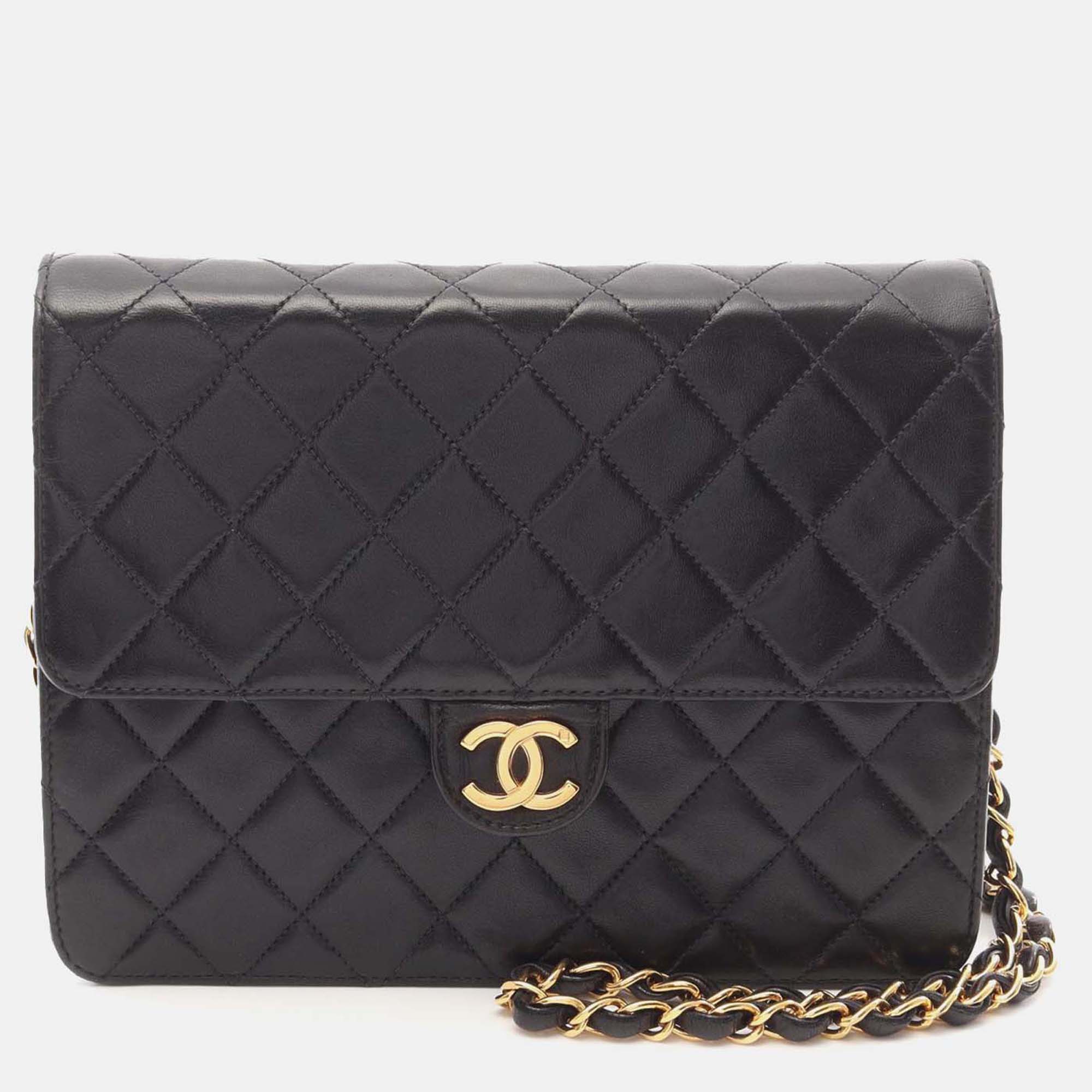 

Chanel Black Small CC Quilted Lambskin Half Single Flap