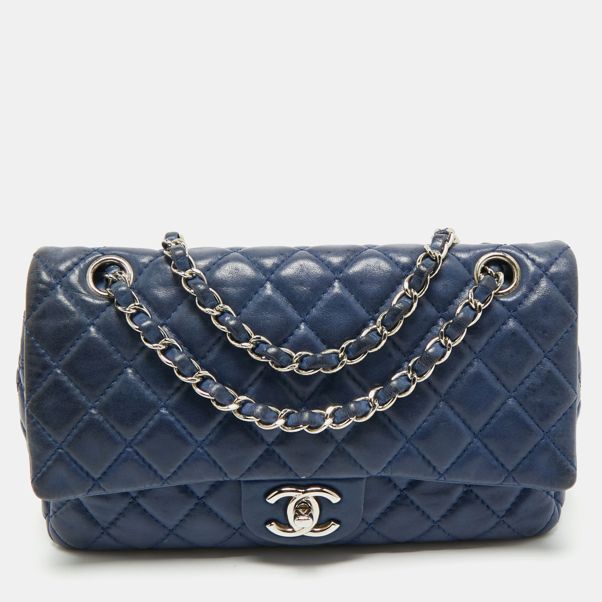 

Chanel Dark Blue Quilted Leather  Classic Double Flap Bag